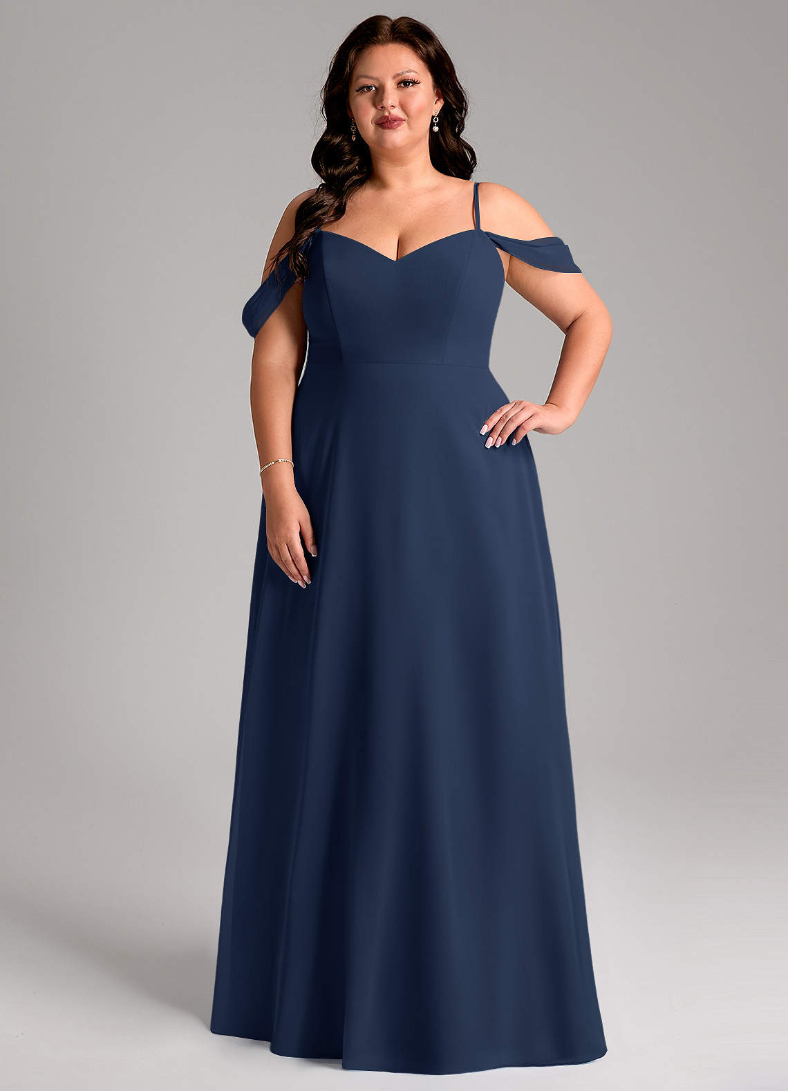 Azazie Marley Bridesmaid Dresses Dark Navy A-Line Off the Shoulder Chiffon Convertible Dress image1