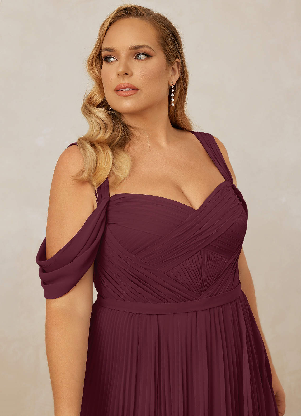 Christian Siriano Bridal for Azazie 1013 Bridesmaid Dresses Cabernet A-Line Off the Shoulder Chiffon Dress image13