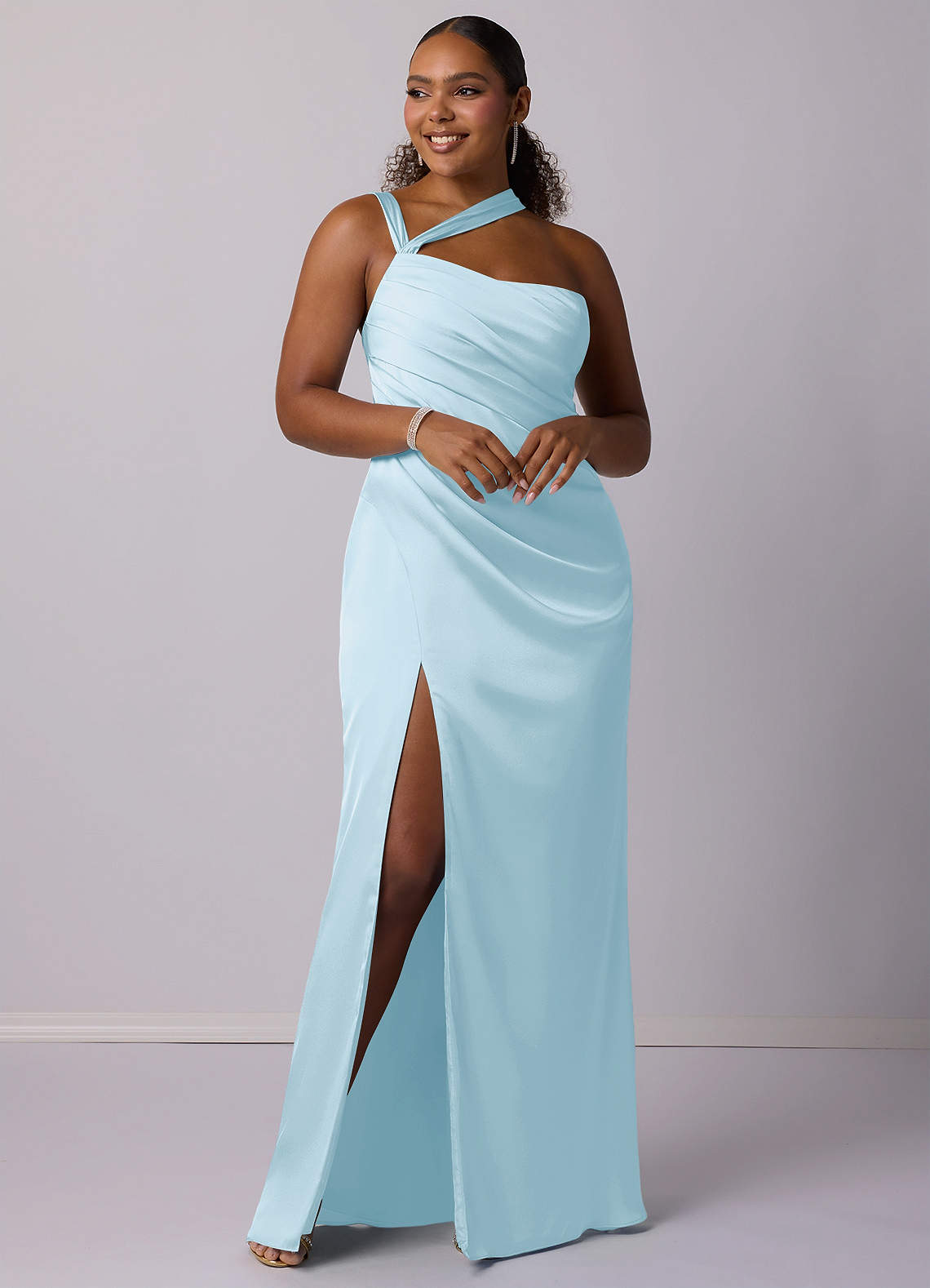 Barbie ♥ Azazie Bridesmaid Dresses Sky Blue Mermaid One Shoulder Stretch Satin Dress image7