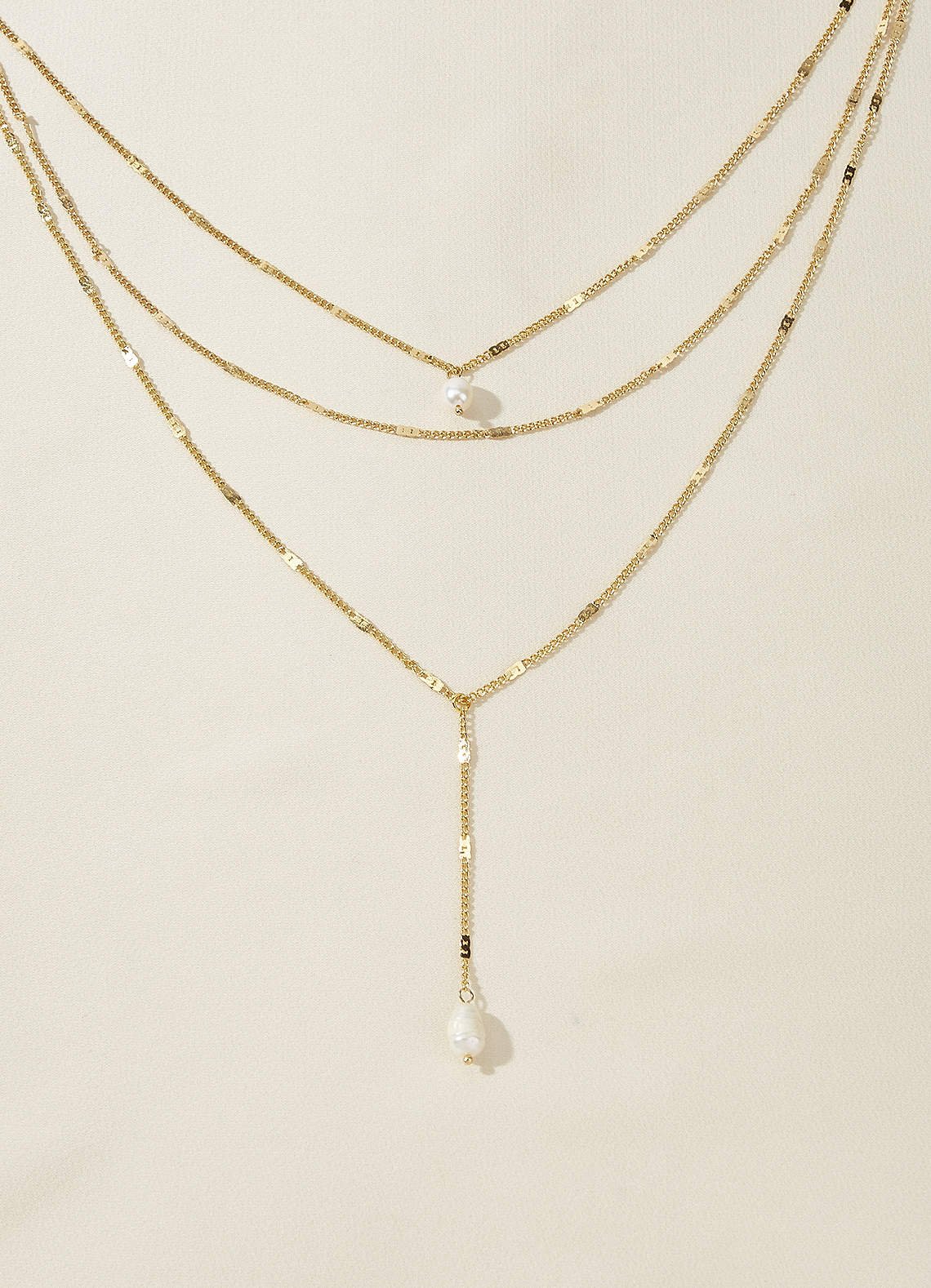 front Layered Chain and Pearl Lariat Necklace