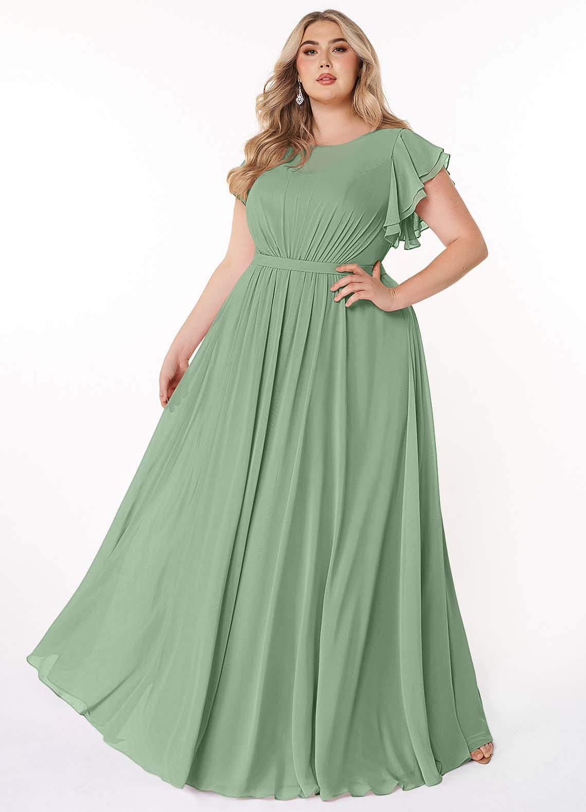 Azazie Daphne Modest Bridesmaid Dresses A-Line Ruffled Chiffon Floor-Length Dress image1
