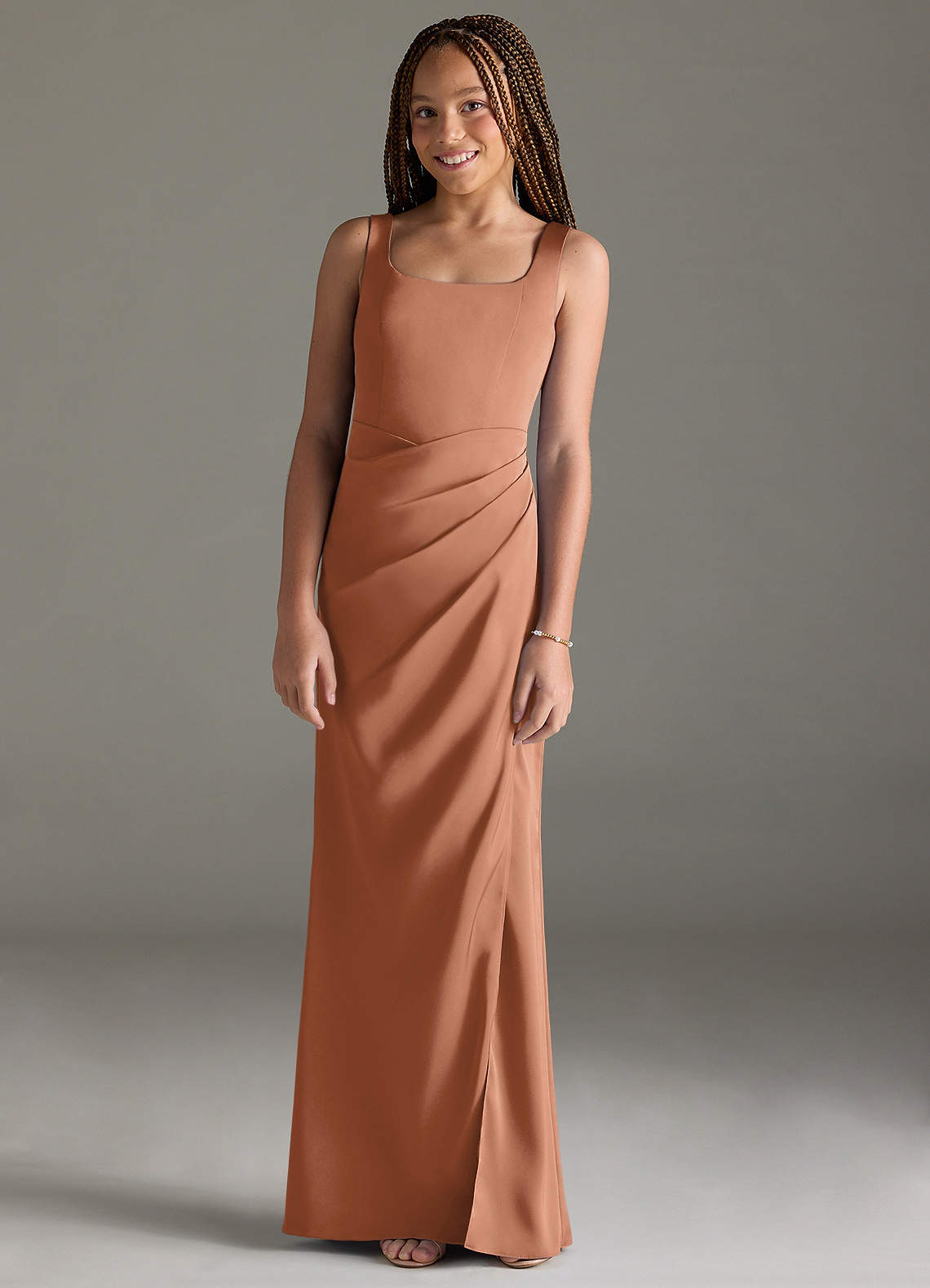 Azazie Mero Junior Bronzer Mermaid Pleated Stretch Satin Dress image1