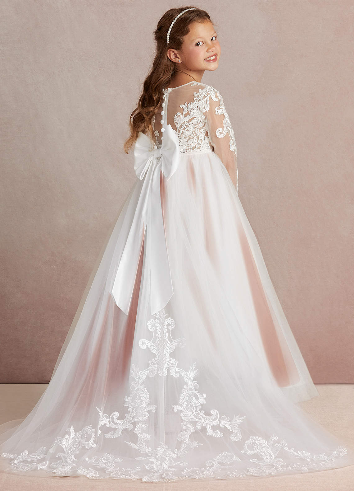 Azazie Elodie Flower Girl Dresses Ivory Paprika Ball-Gown Lace Dress image1