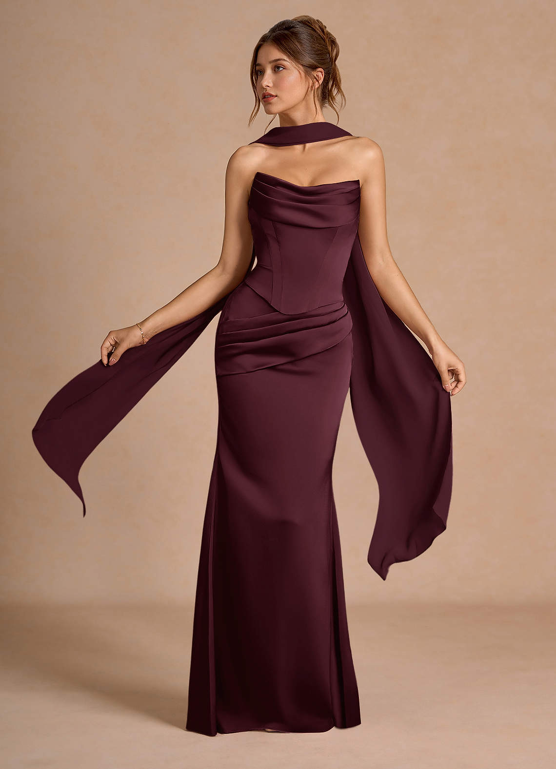 slim fit dress slacks Burgundy Two Pieces Backless With Long Sleeves Mermaid Lace Sexy Prom –  AlineBridal main image 1