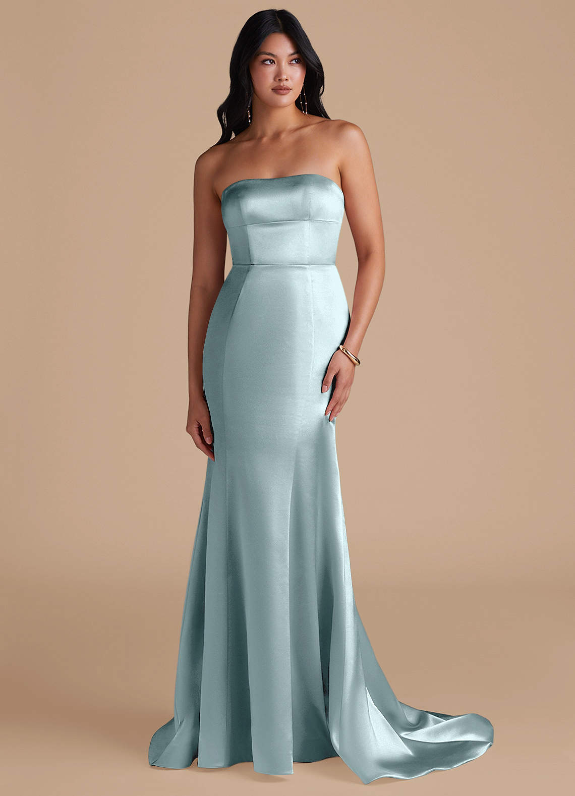 Azazie Aura Bridesmaid Dresses Mist Mermaid Metallic Satin Convertible Dress image1