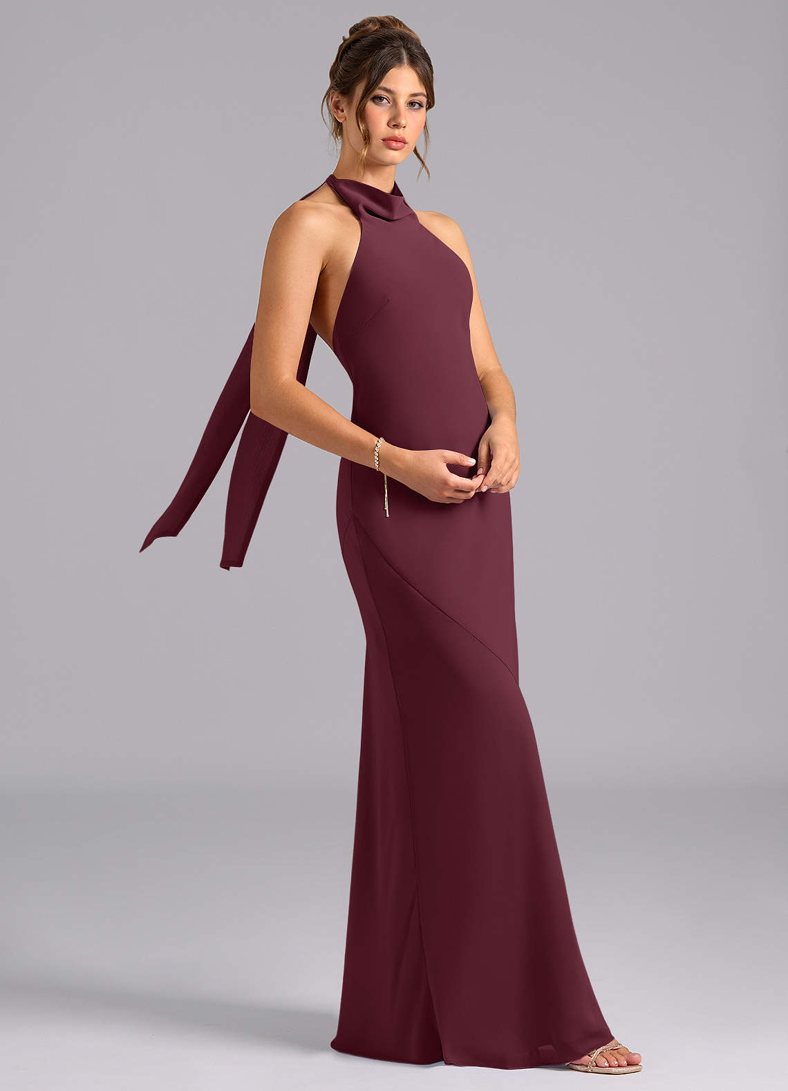 Azazie Velli Bridesmaid Dresses Cabernet Mermaid High Neck Chiffon Dress image2