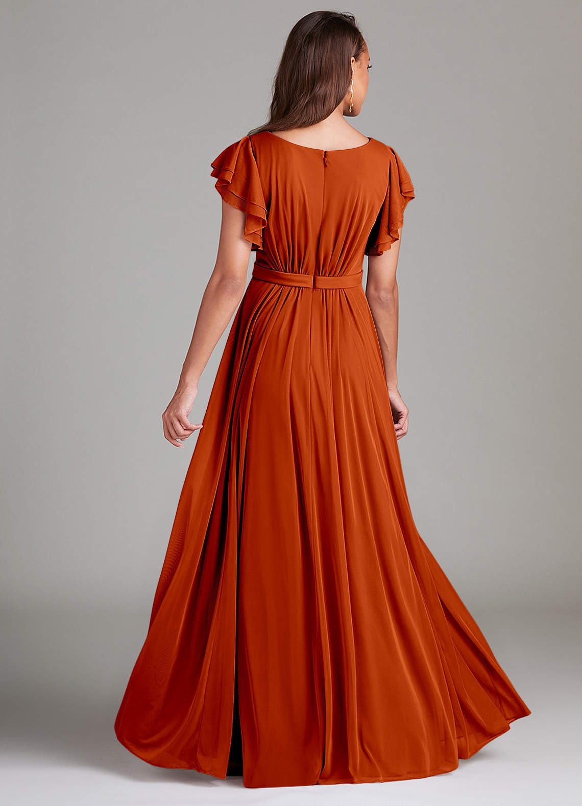 Azazie Daphne At-home Try On Dresses A-Line Ruched Mesh Floor-Length Dress image1