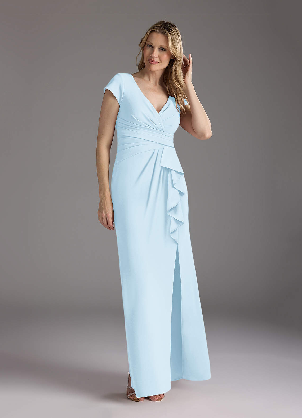 Azazie Tana vestidos de madre de la novia Vestido de Azul Cielo de Crepé elástico de Corte Sirena con Cuello en V plisado image1