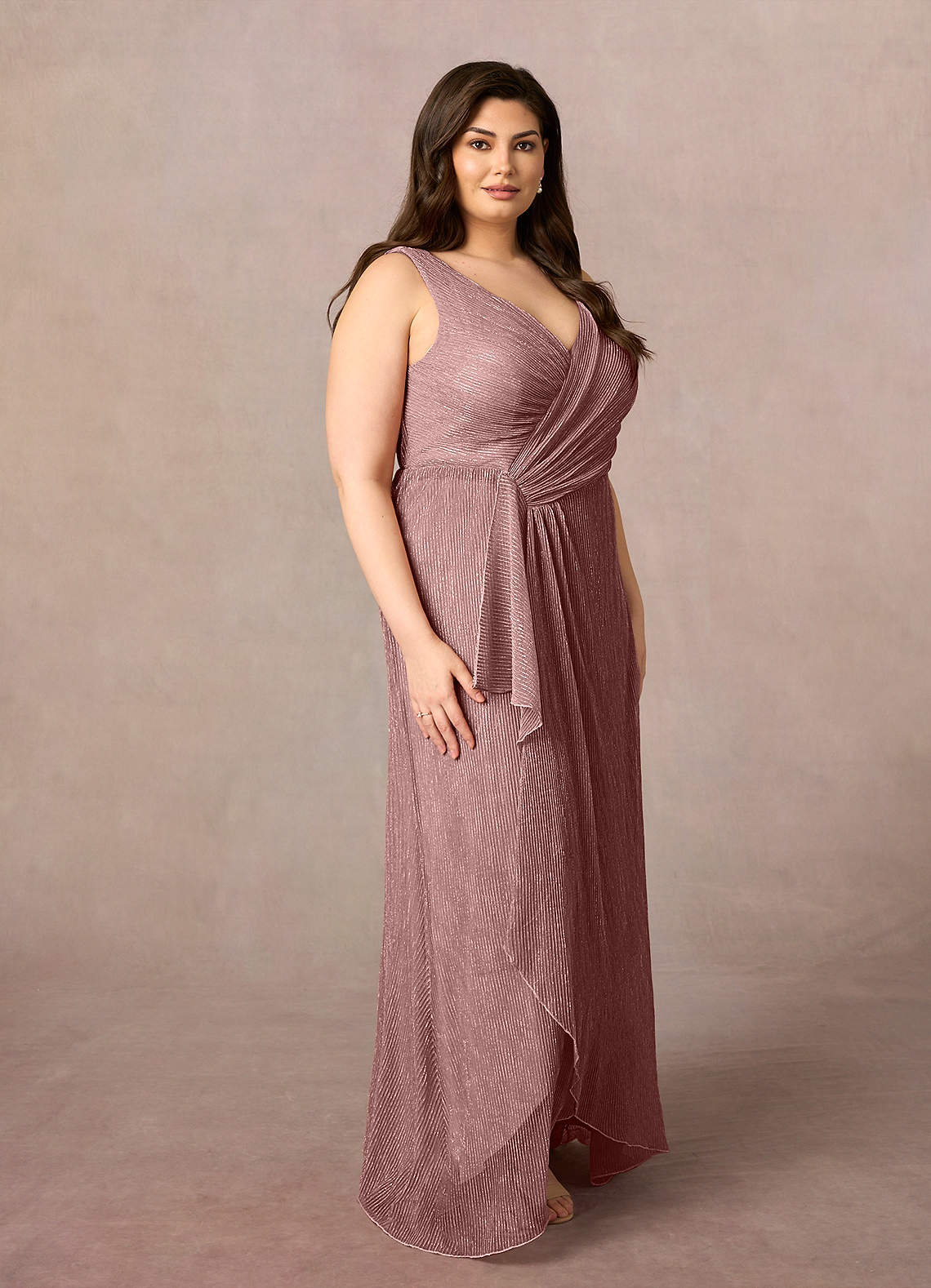 Azazie Tuscon Abiti per la Madre della Sposa Abito A-Line in Rete Metallica Increspato Rosa Polverosa image1