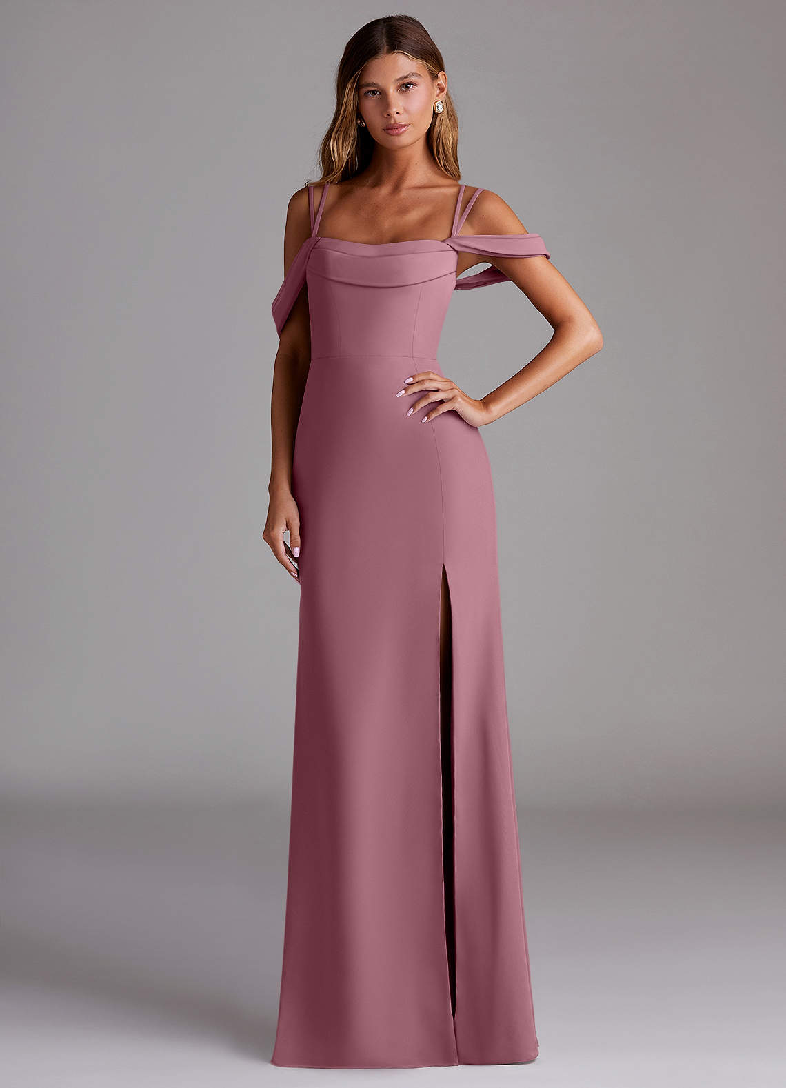Azazie Callan Bridesmaid Dresses Vintage Mauve Mermaid Pleated Chiffon Convertible Dress image1