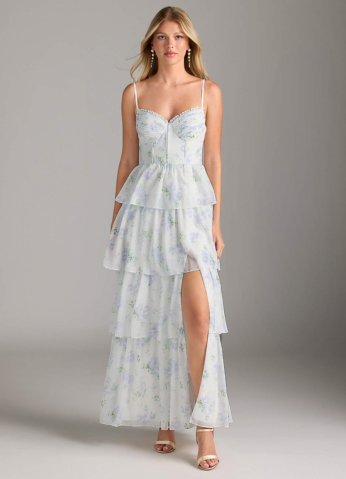 Azazie Kaiden Bridesmaid Dresses Blue Vintage Floral A-Line Sweetheart Neckline Chiffon Dress image1