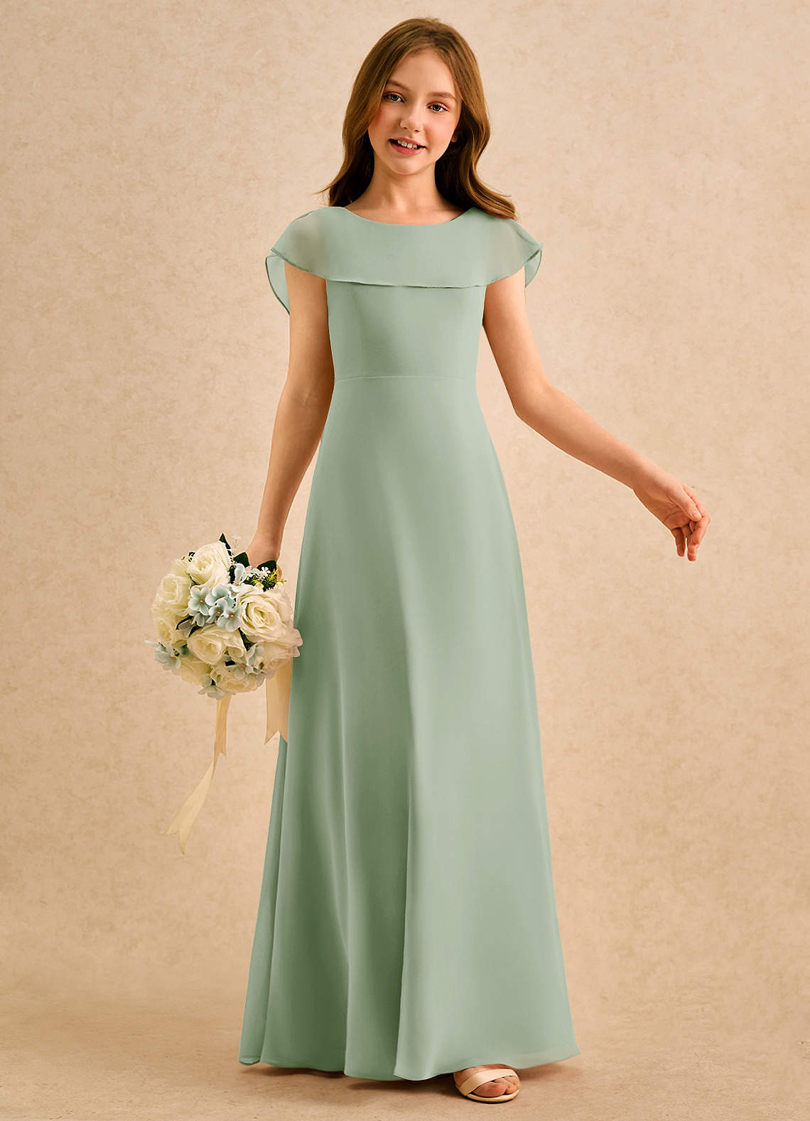 Azazie Kittie Girls Formal Flower Girl Klänningar Klä A-Line i Chiffong image5