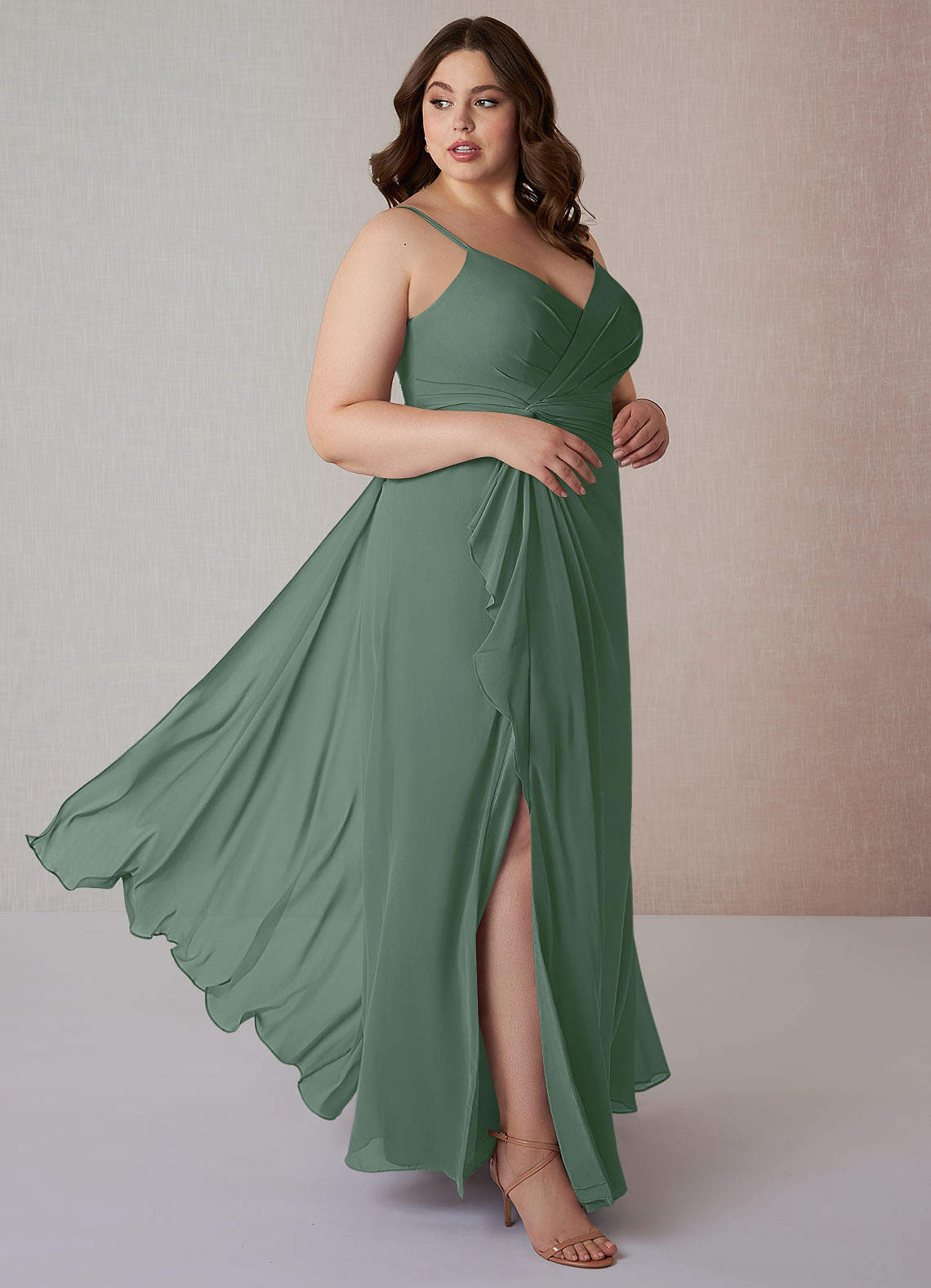 Azazie Emerald Bridesmaid Dresses A-Line Ruffled Chiffon Floor-Length Dress image1