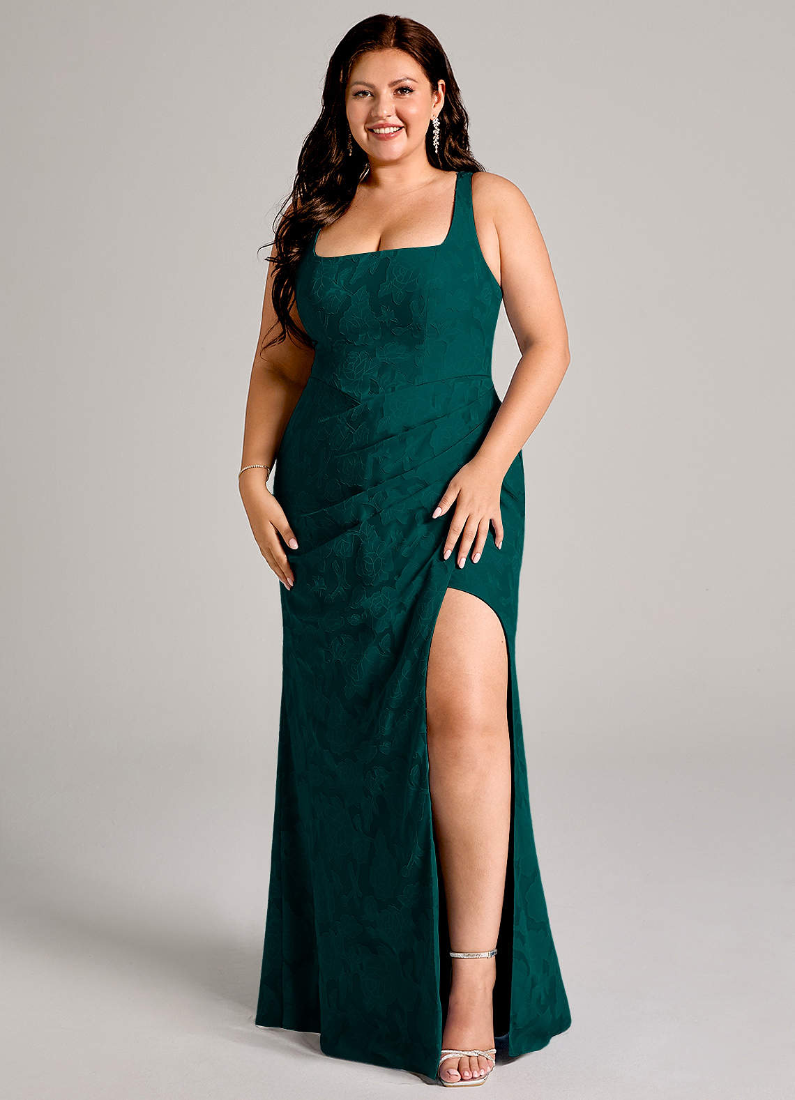 Azazie Mero Bridesmaid Dresses Pine Sheath Pleated Floral Burnout Dress image1