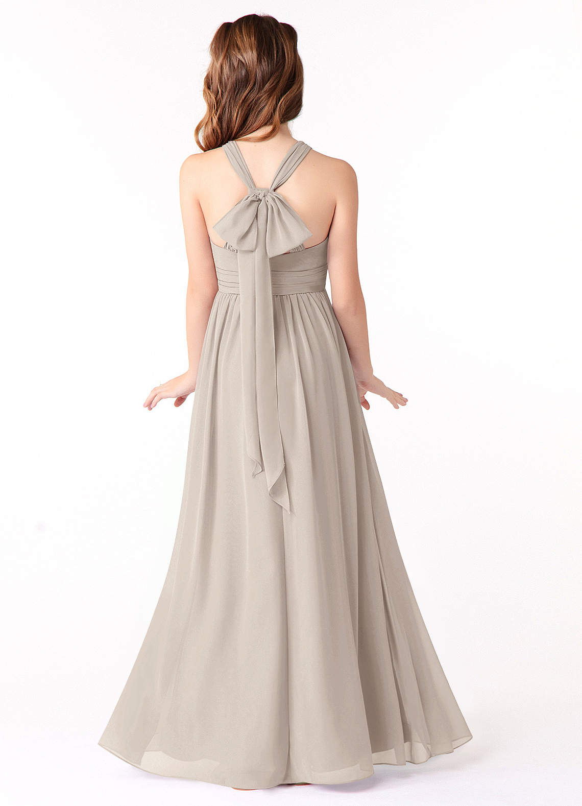 Azazie Jaylah Junior Abito A-Line in Chiffon Increspato Gelo image1