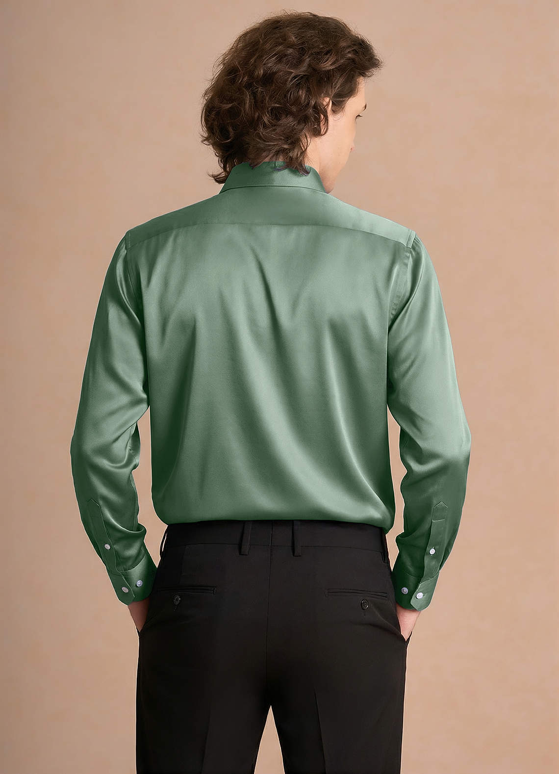 front Julian Matcha Stretch Satin Dress Shirt