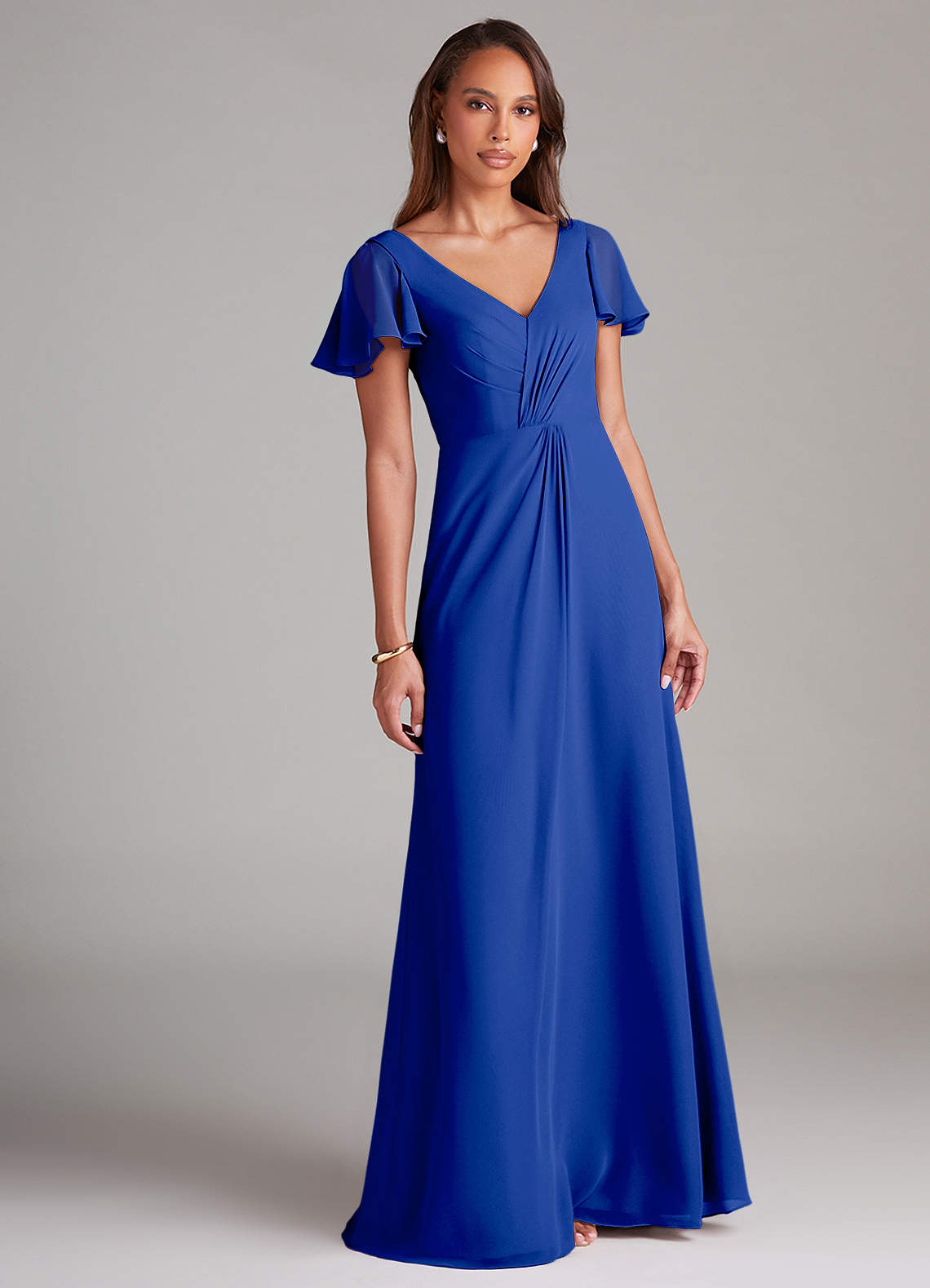 Azazie Soren Bridesmaid Dresses Royal Blue A-Line Ruched Chiffon Dress image1