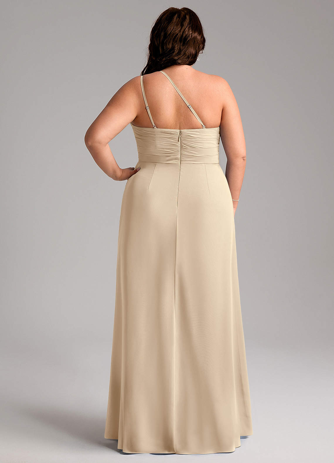 Azazie Eren Jurken voor bruidsmeisjes Jurk van Chiffon met Kolom One-Shoulder Champagne image8