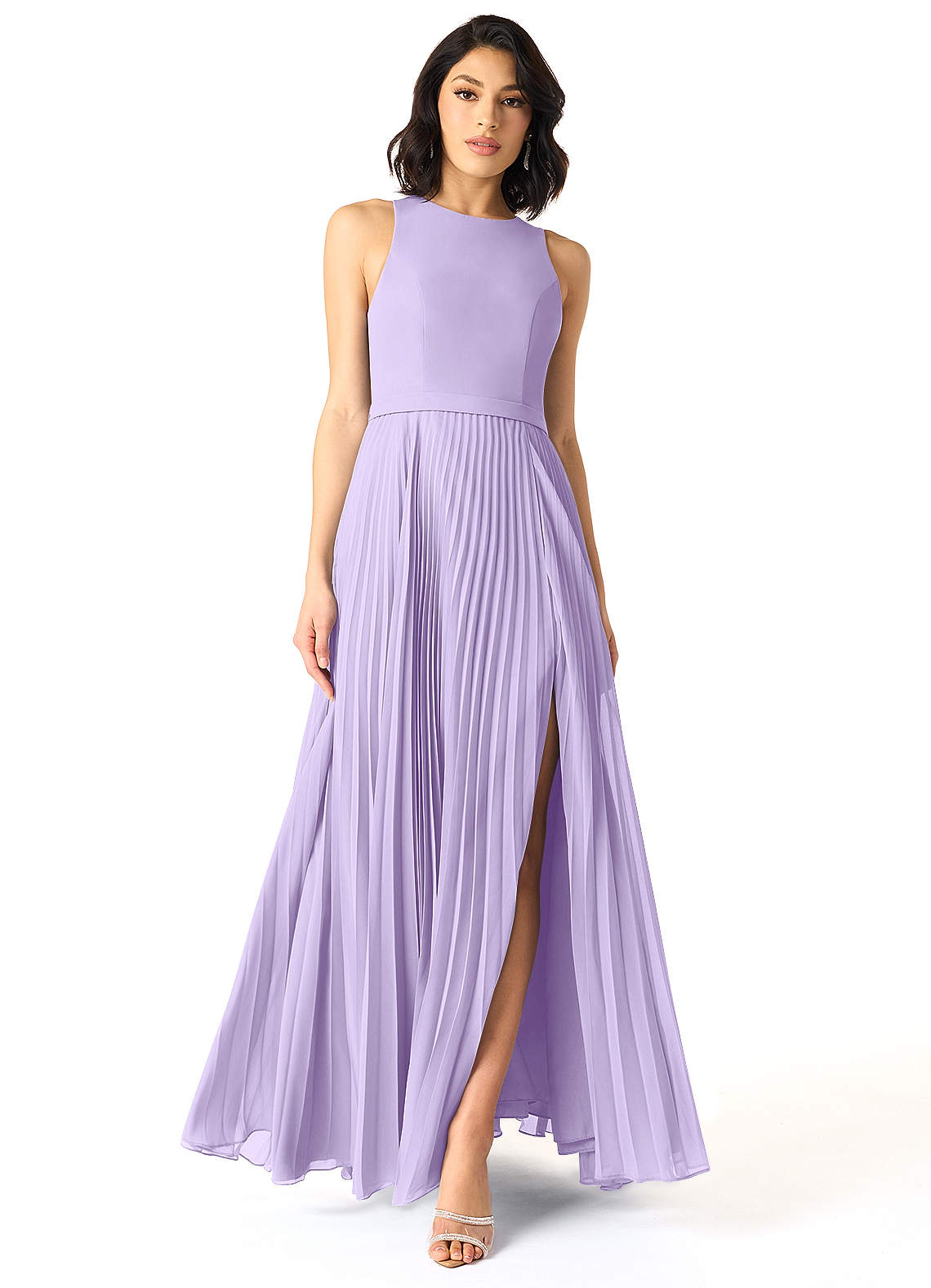 Azazie Lindie Bridesmaid Dresses Lilac A-Line Scoop Pleated Chiffon Dress image1