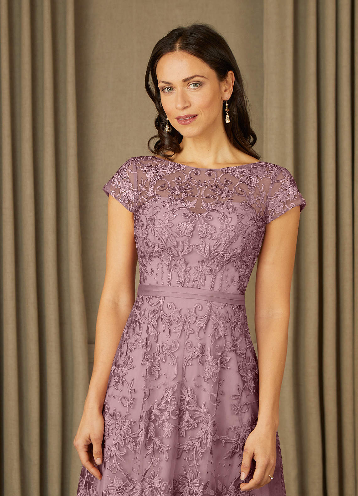 Azazie Sanna Mother of the Bride Dresses Dusty Rose A-Line Scoop Lace Tulle Dress image4