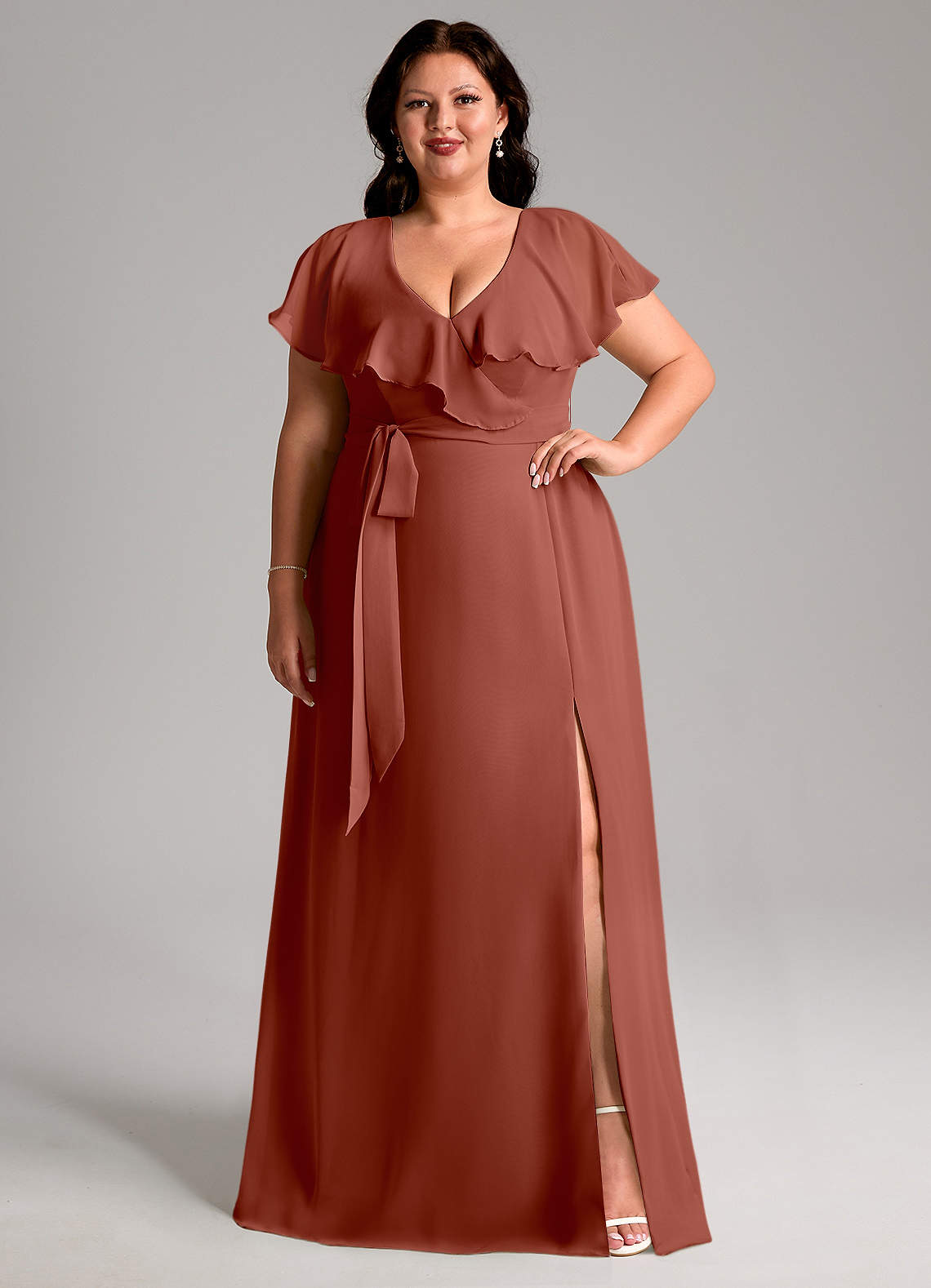 Azazie Lainey Bridesmaid Dresses Auburn A-Line with Pockets Chiffon Dress image1