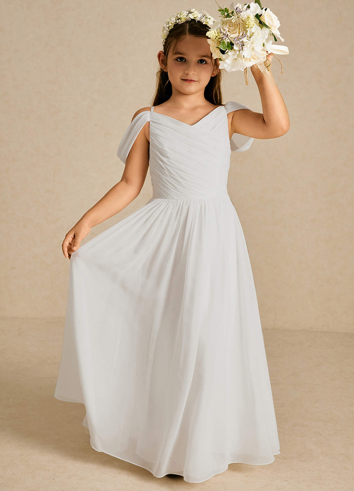 Azazie Chelle Flower Girl Klänningar Klänning A-Linje i Chiffong Plisserad image1