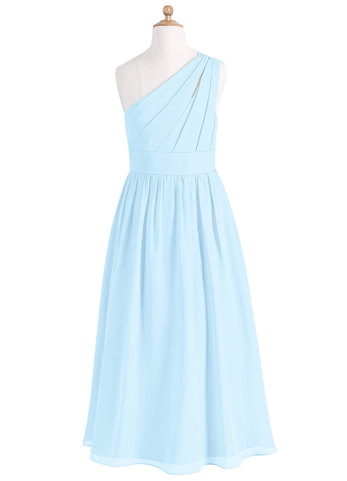 Azazie Molly Junior Vestido Céu Azul de Chiffon de Linha A com Plissado image6