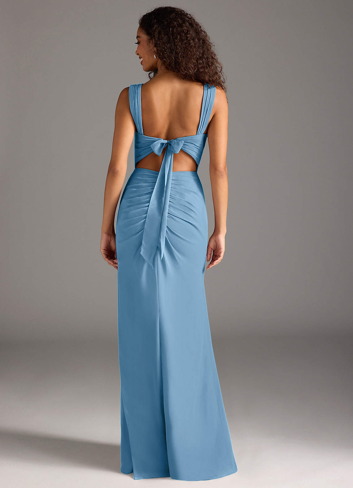 Azazie Jesaphine Bridesmaid Dresses Steel Blue Sheath Bow Chiffon Dress image1