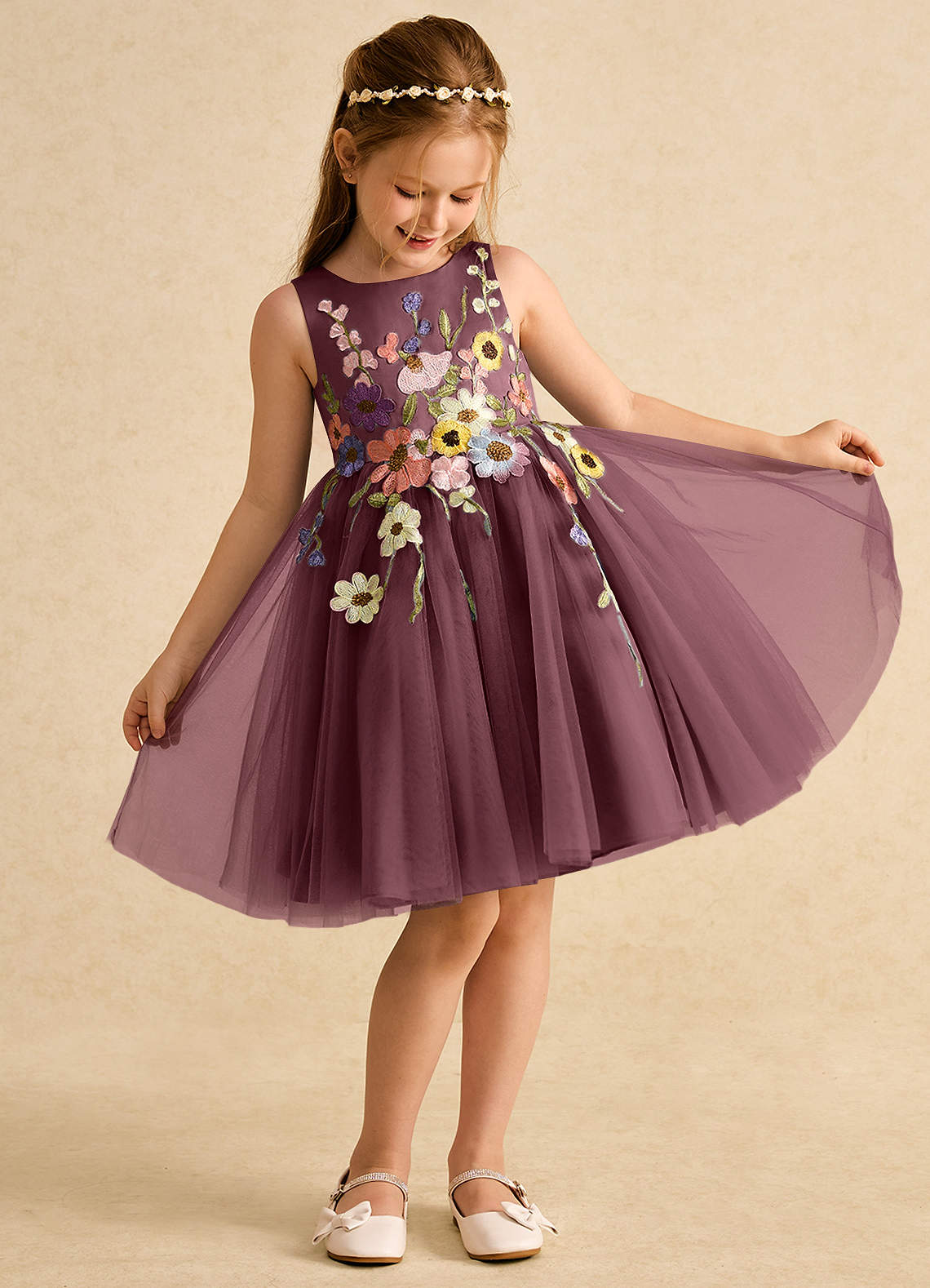 Azazie Prima Flower Girl Dresses Sangria A-Line Bow Tulle Dress image2