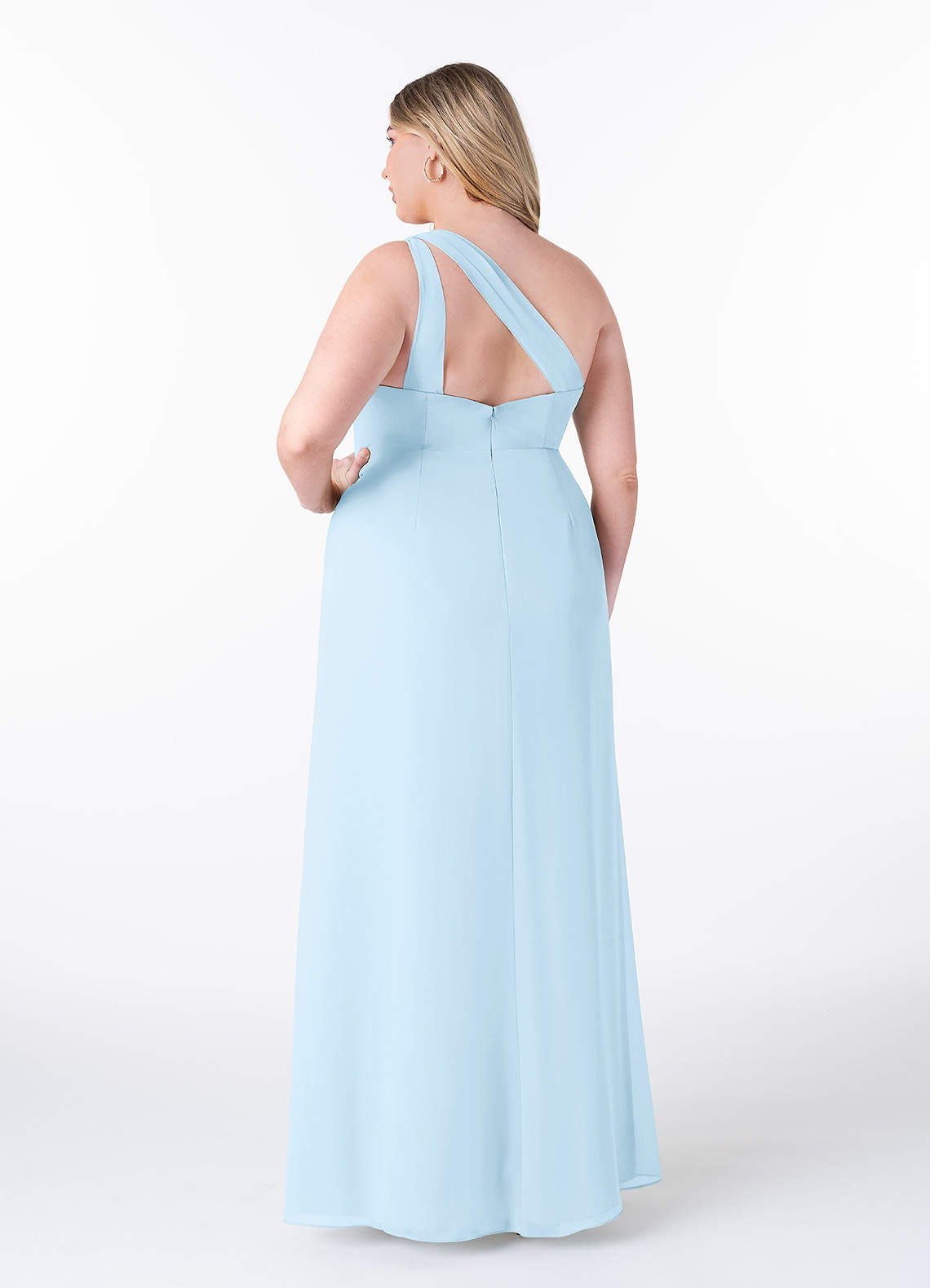 Azazie Maive Bridesmaid Dresses Sky Blue Sheath Pleated Ruffle Chiffon Dress image7