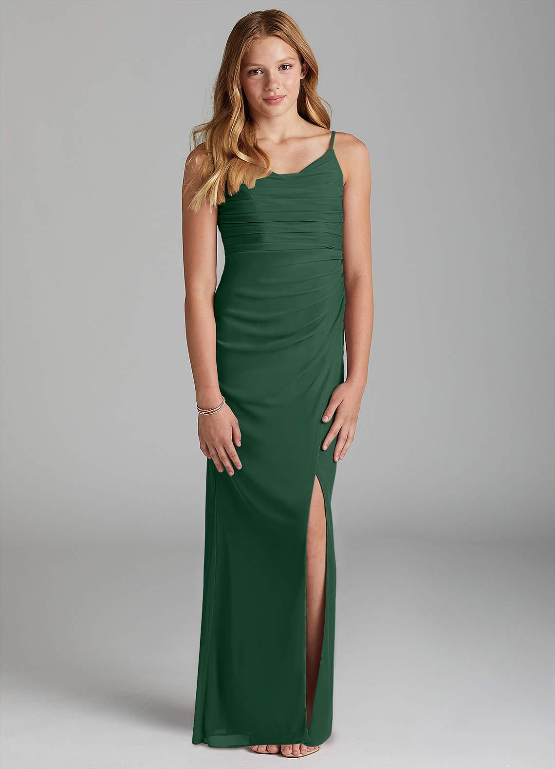 Azazie Deandra Junior Vestido de Verde Oscuro de Malla de Recto image1