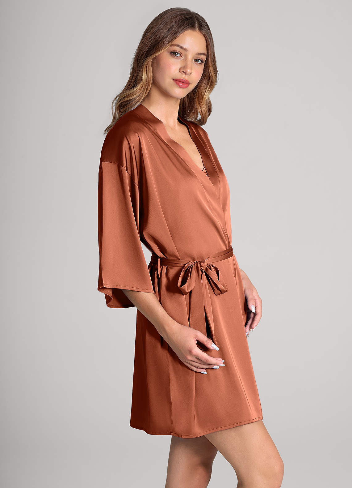 front Matching Color 2-Piece Satin Robe and Slip Set