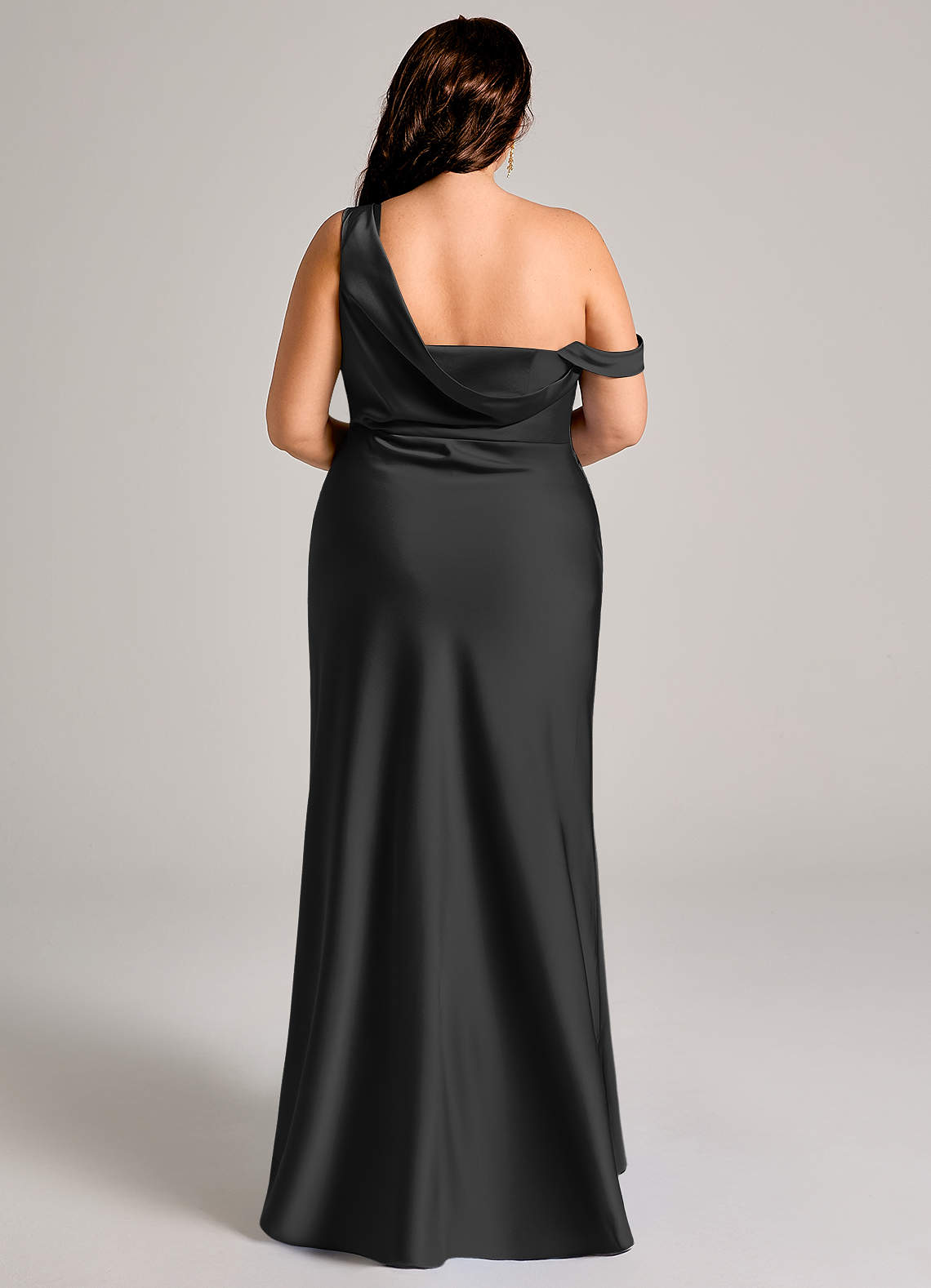 Azazie Madelyn Bridesmaid Dresses Black Mermaid One Shoulder Stretch Satin Convertible Dress image15