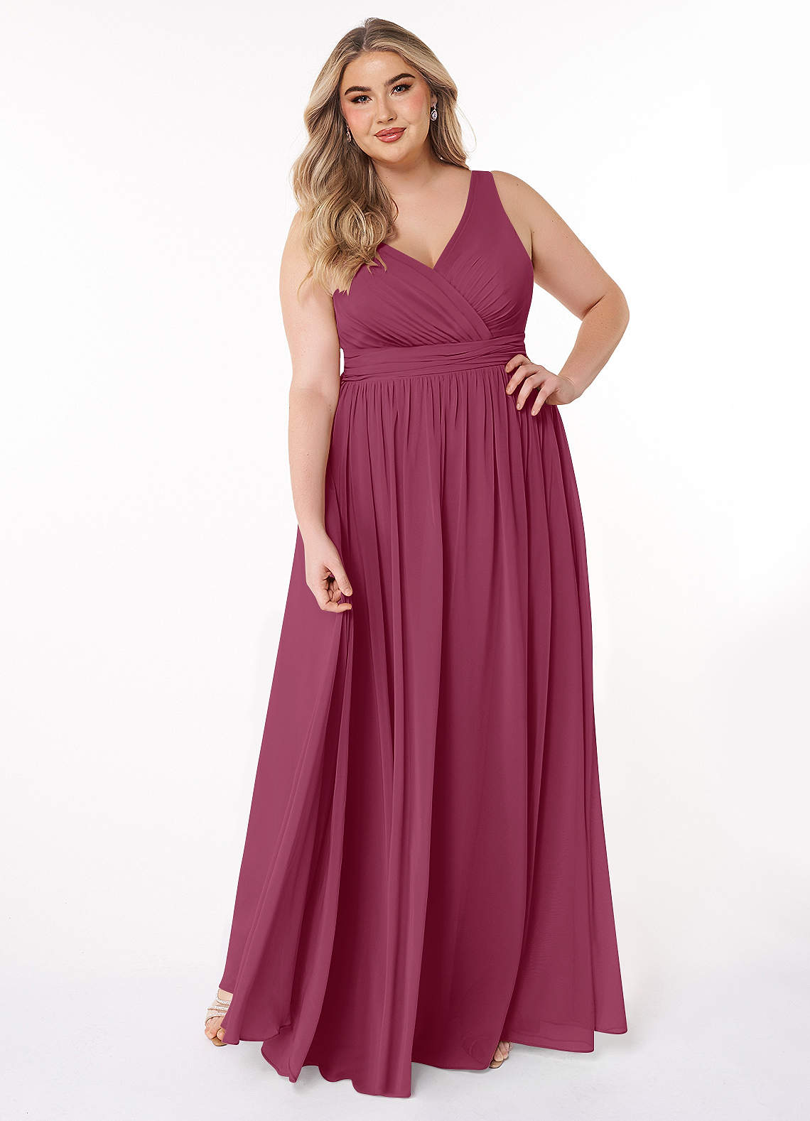 Azazie Kora Bridesmaid Dresses Mulberry A-Line Pleated Chiffon Dress image1