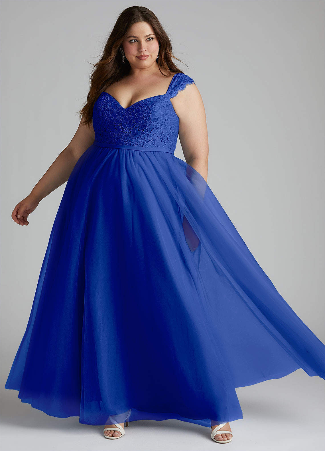 Azazie Luxi Vestidos de madrinha de casamento Vestido Royal Blue de Tule de Linha A com Plissado image7