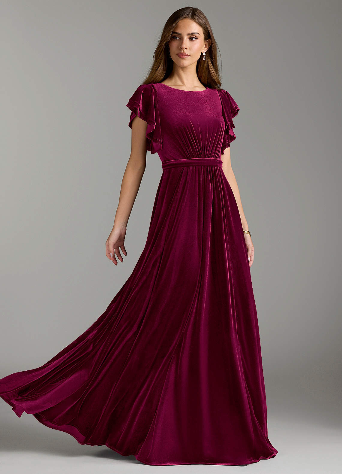 Azazie Daphne vestidos de dama de honor modestos Vestido de Corte En A Con cinturón Hasta el suelo terciopelo image1