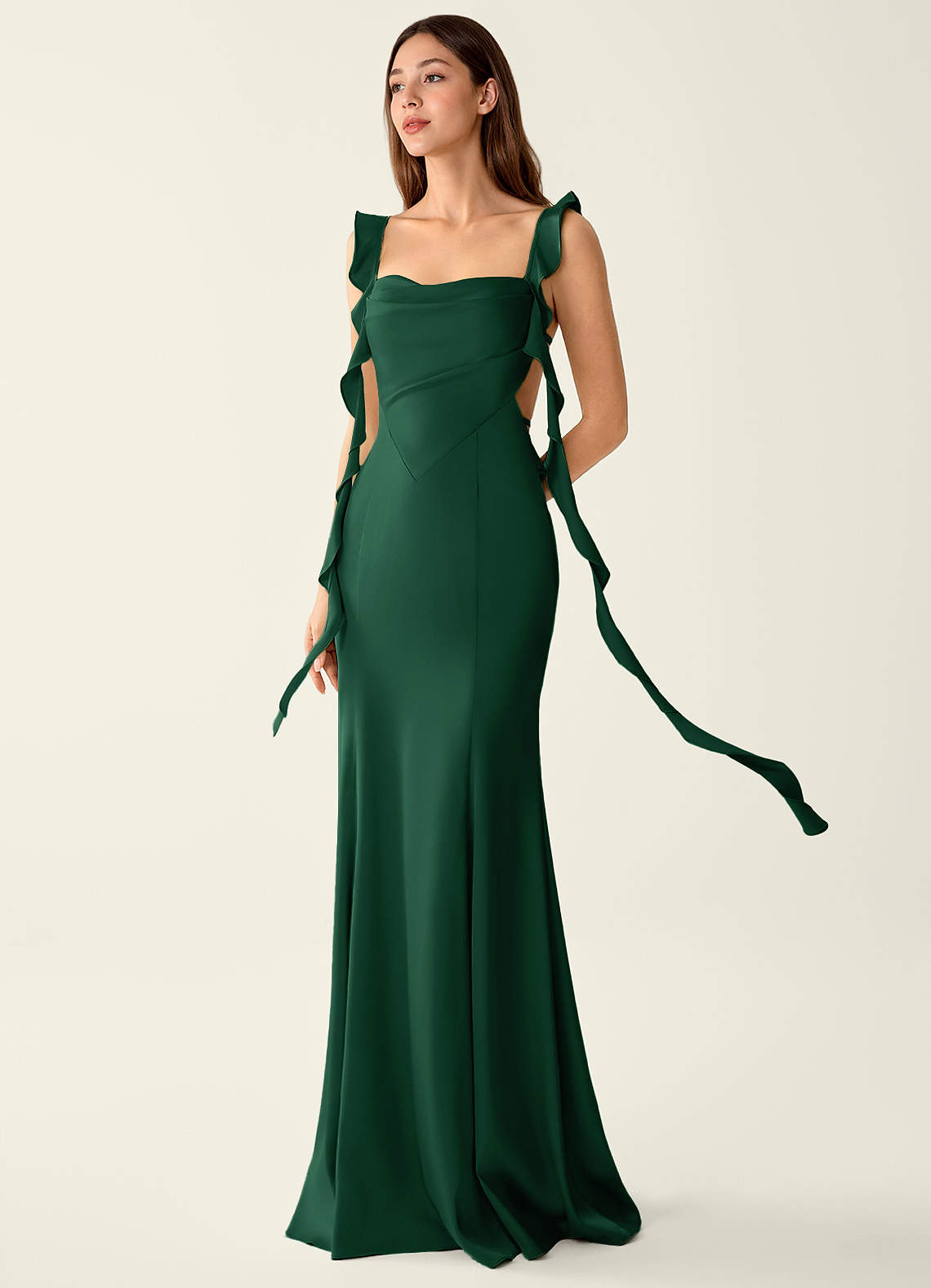 Alessia Belle Emerald Green Satin Lace Up Back Prom Dress | Azazie CA