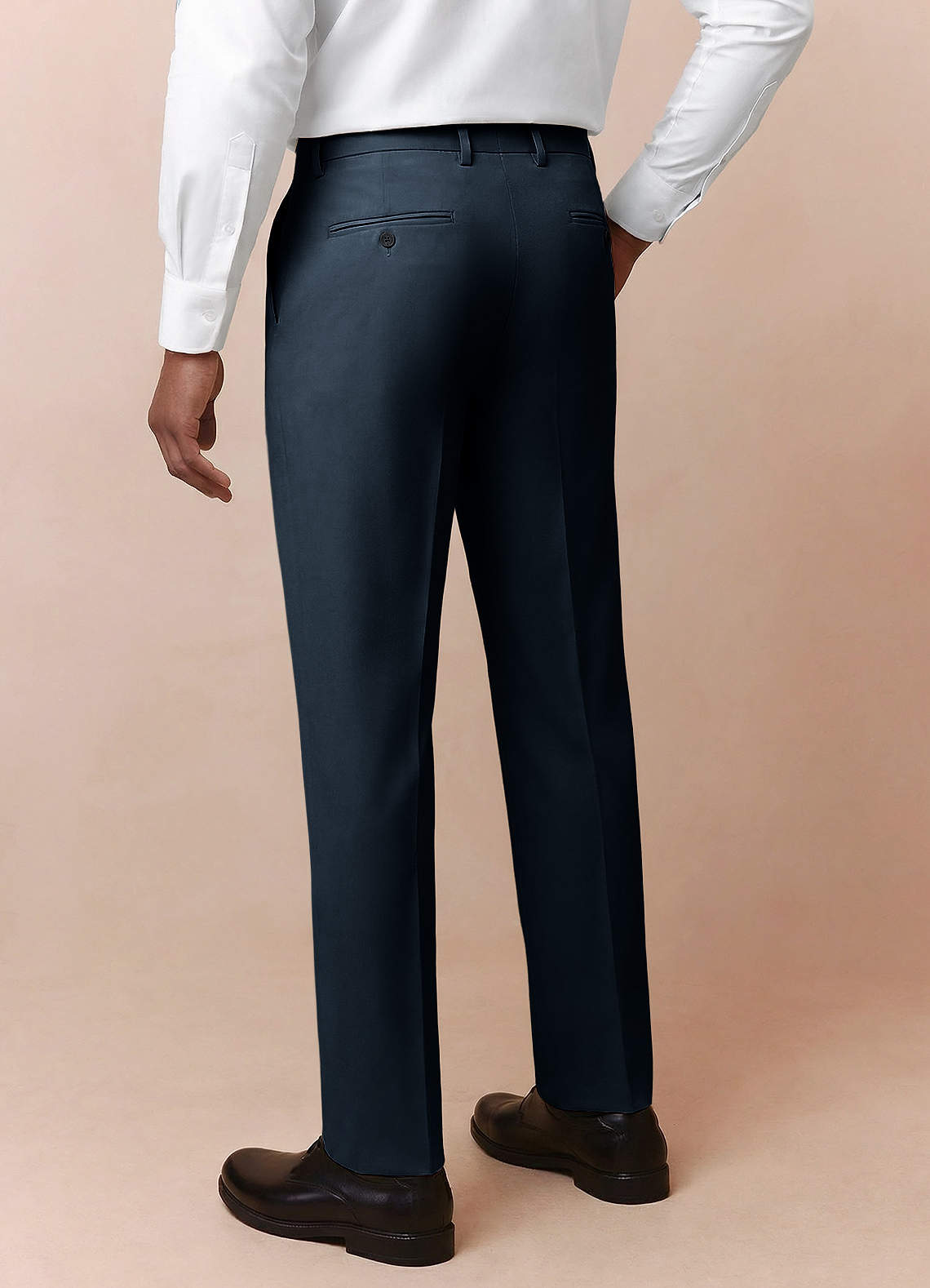 front Vincent Navy Blue Structured High Stretch Dress Pants