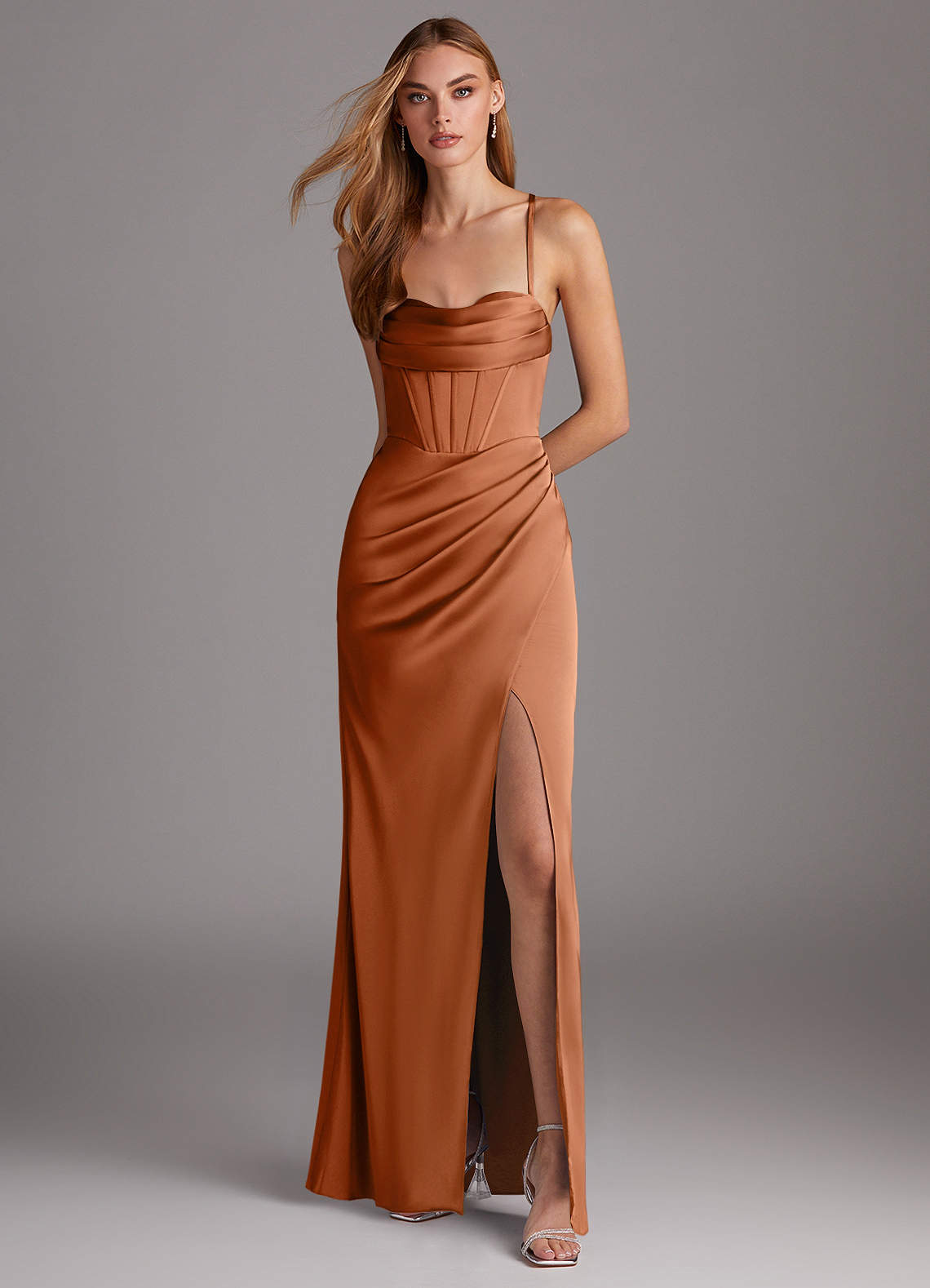 dusty orange maxi dress Kaida Slinky Maxi Dress With Hardware - Burnt Orange