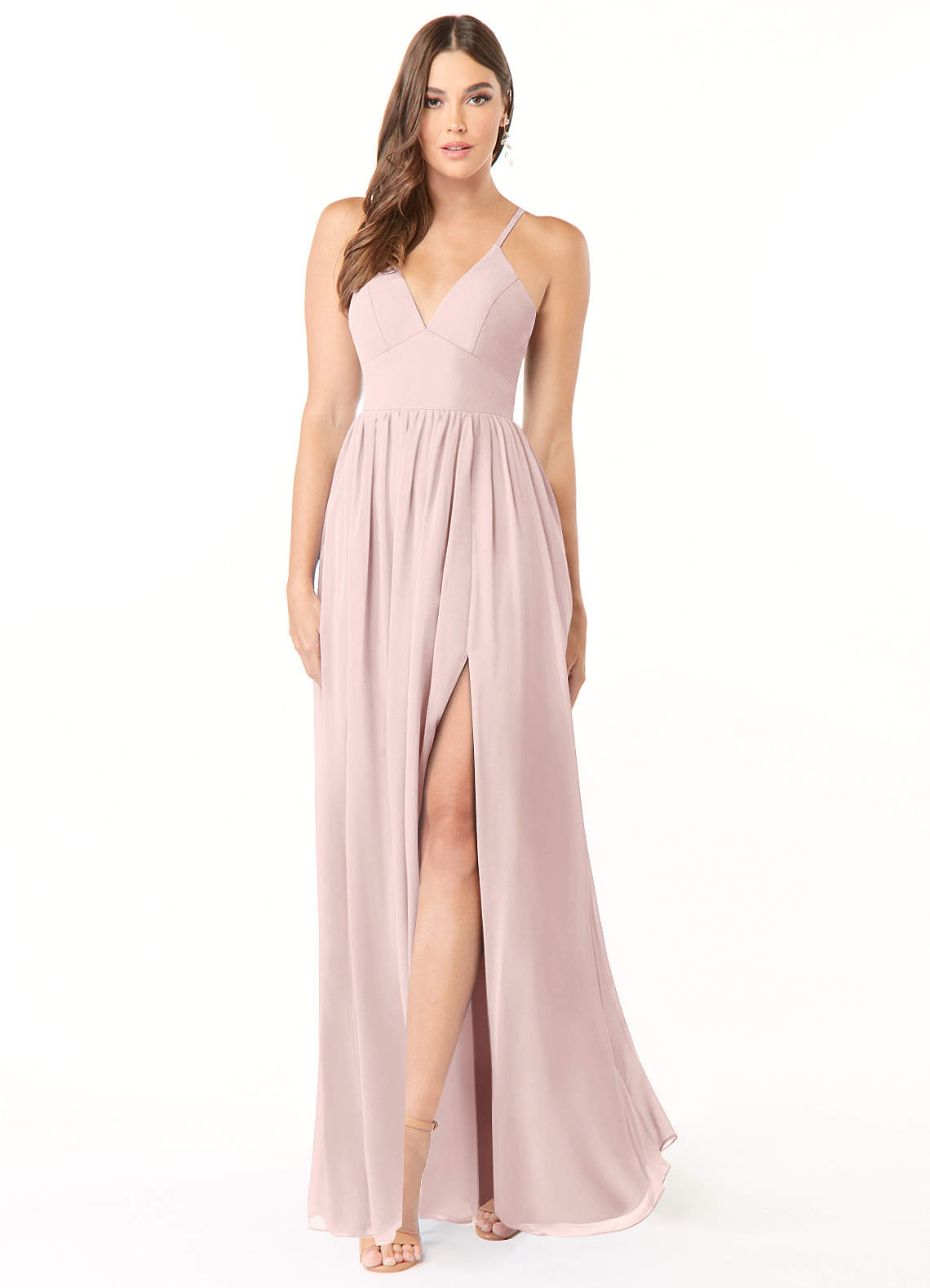 Azazie Aaida Bridesmaid Dresses Blushing Pink A-Line Corset Chiffon Dress image1