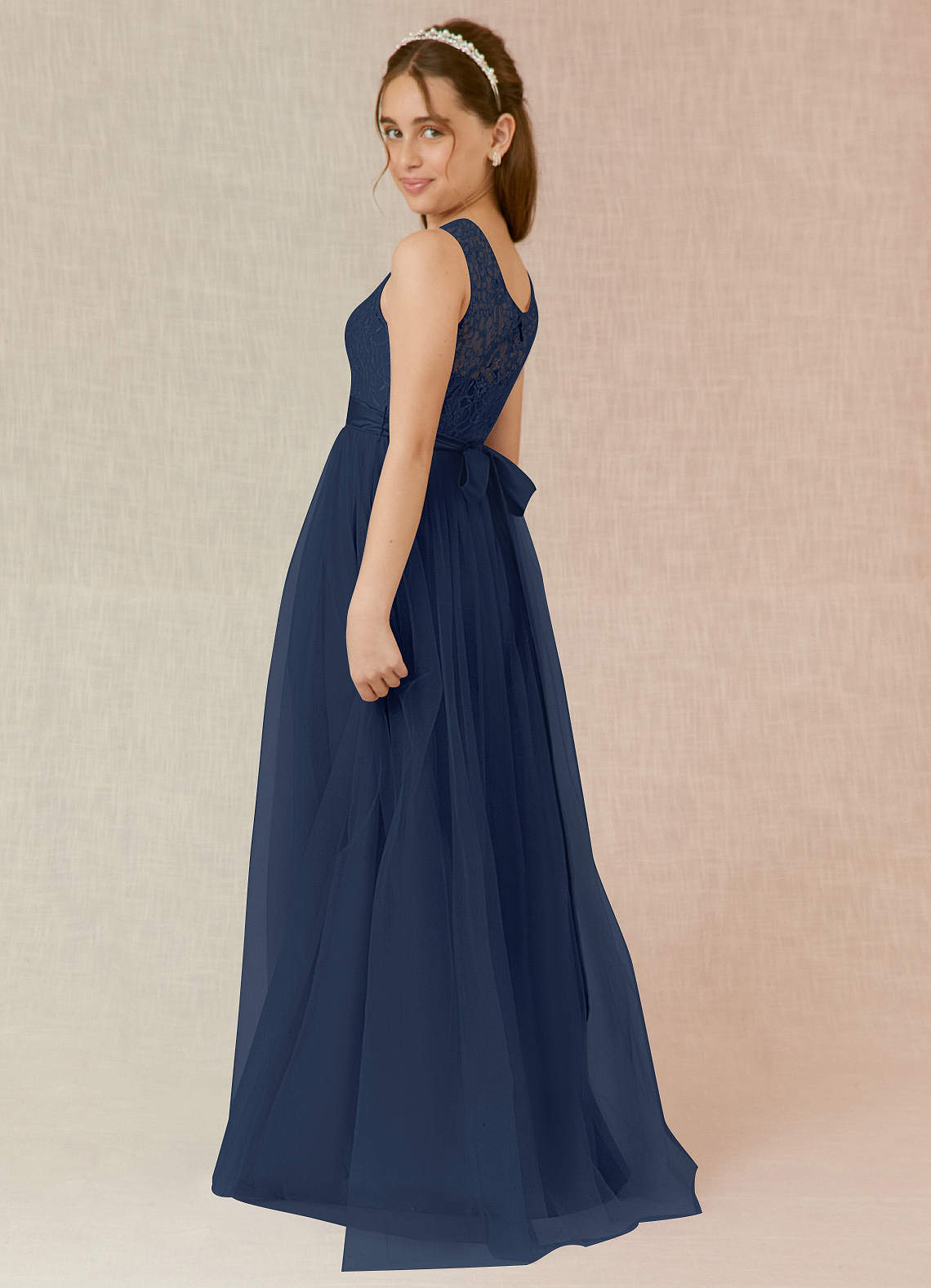 Azazie Georgette Junior A-Linie Spitze Tüll Kleid Dunkelmarine image1