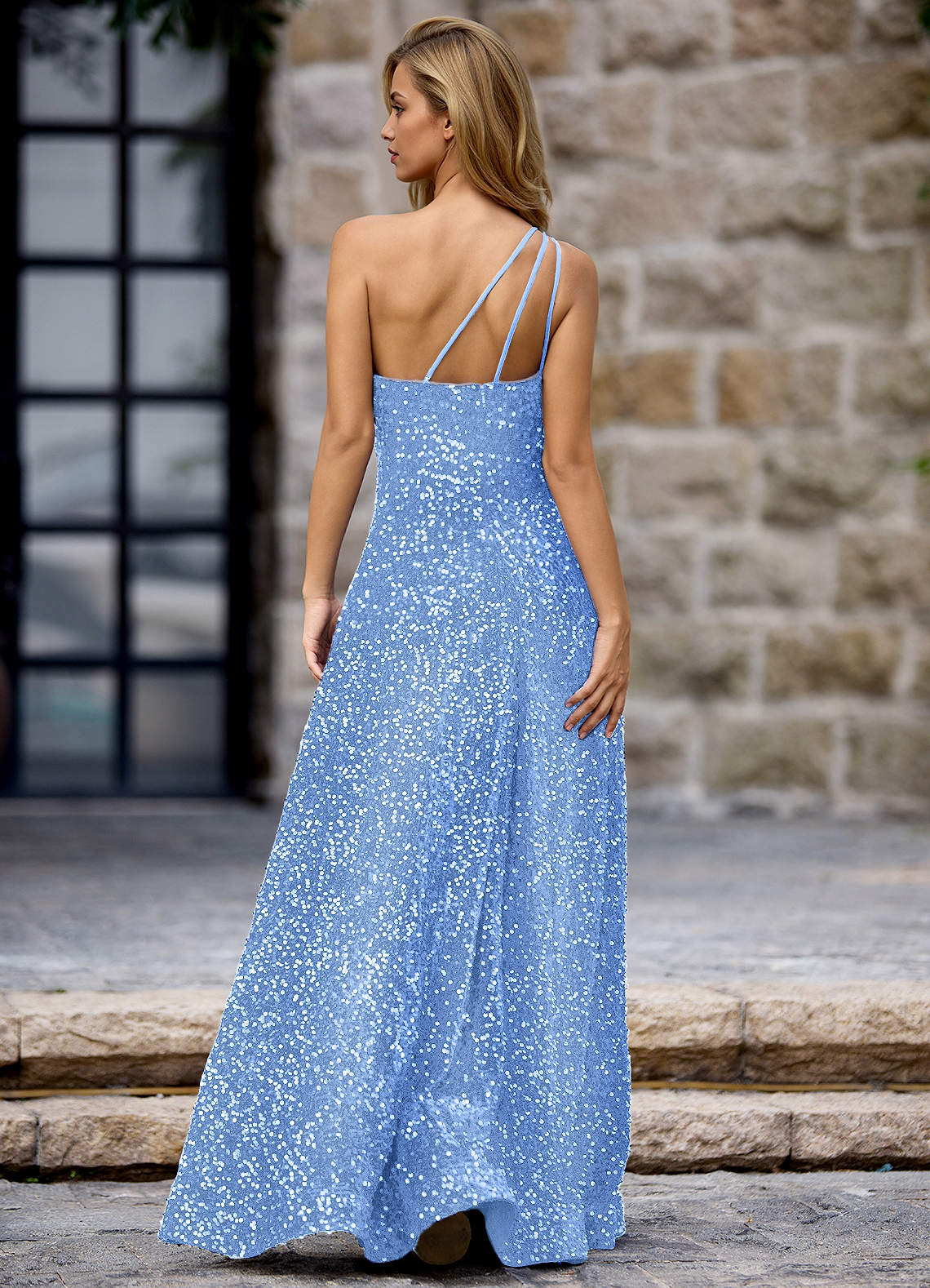 Opulent Light Blue Velvet Sequins Prom Dress