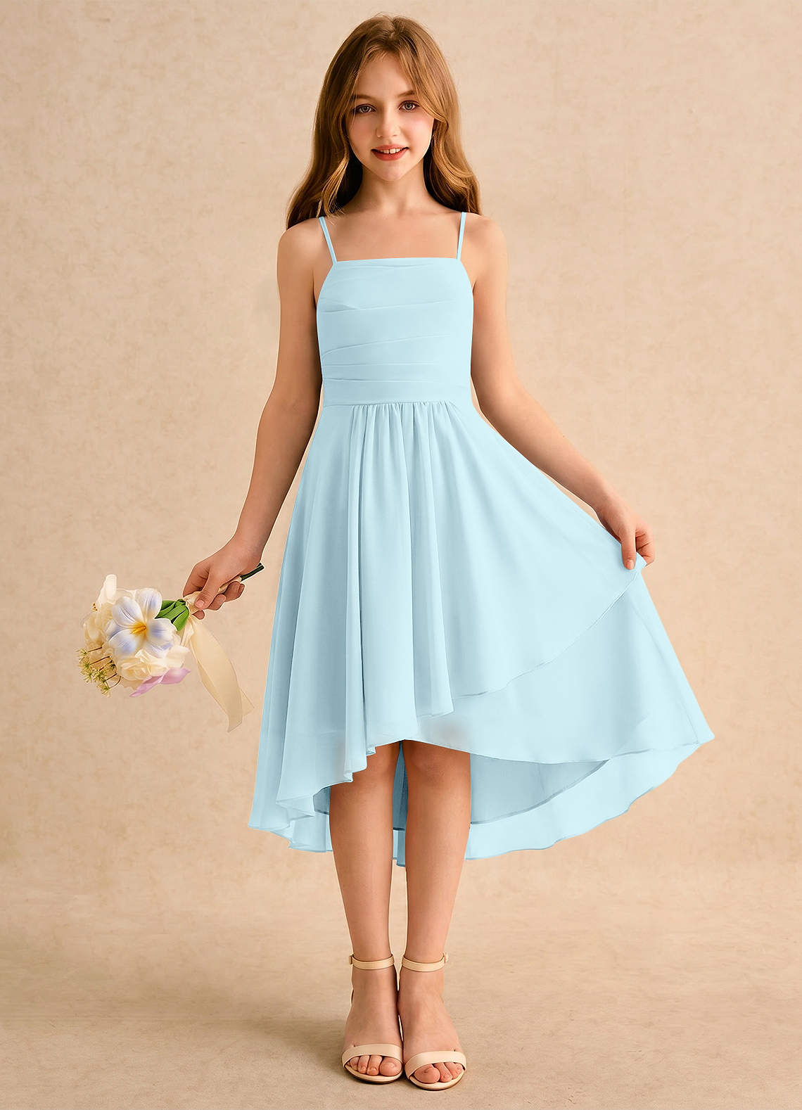 chiffon dance dresses Azazie A-Line/Princess Square Neck Asymmetrical Chiffon Girl Formal Dresses