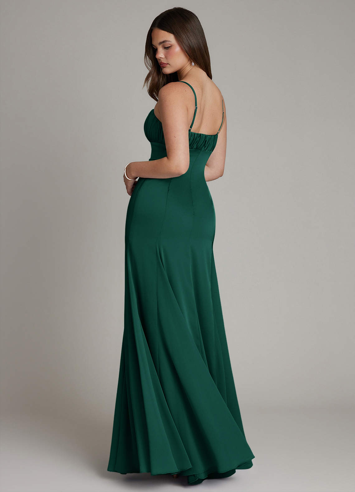 Azazie Avira Emerald Stretch Satin Bridesmaid Dresses | Azazie