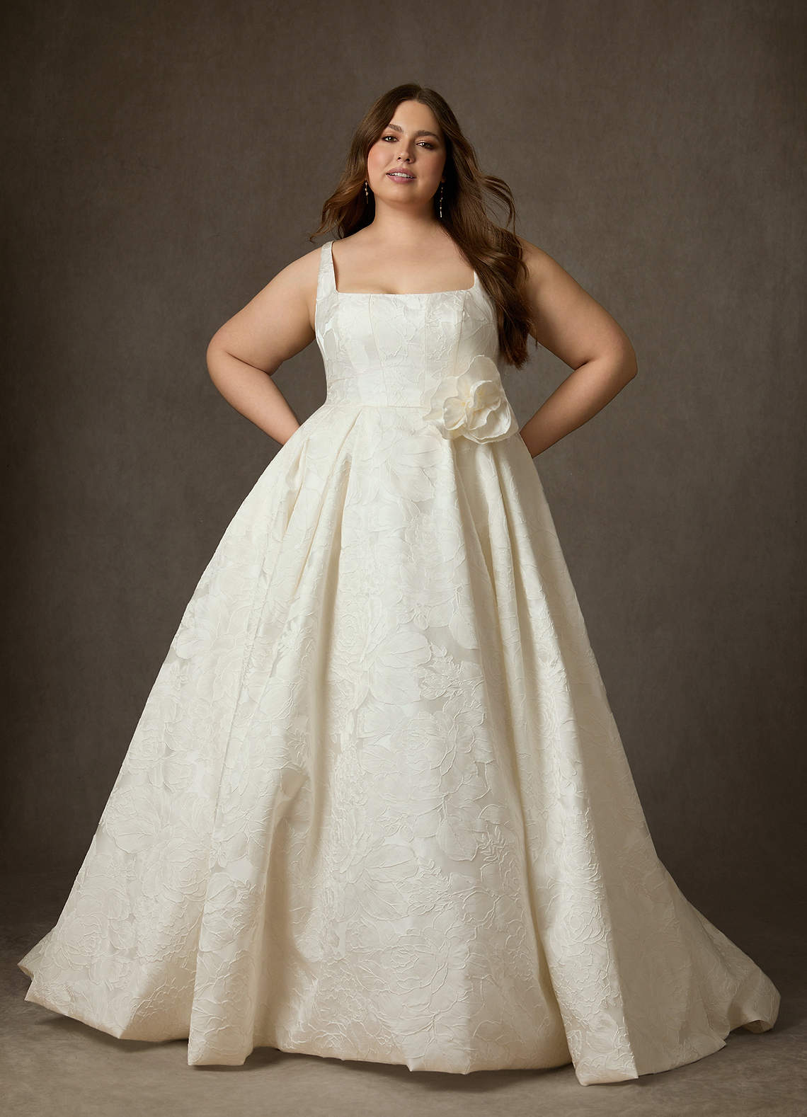 Azazie Ruby Wedding Dresses Antique White Ball-Gown with Pockets Floral Jacquard Dress image10