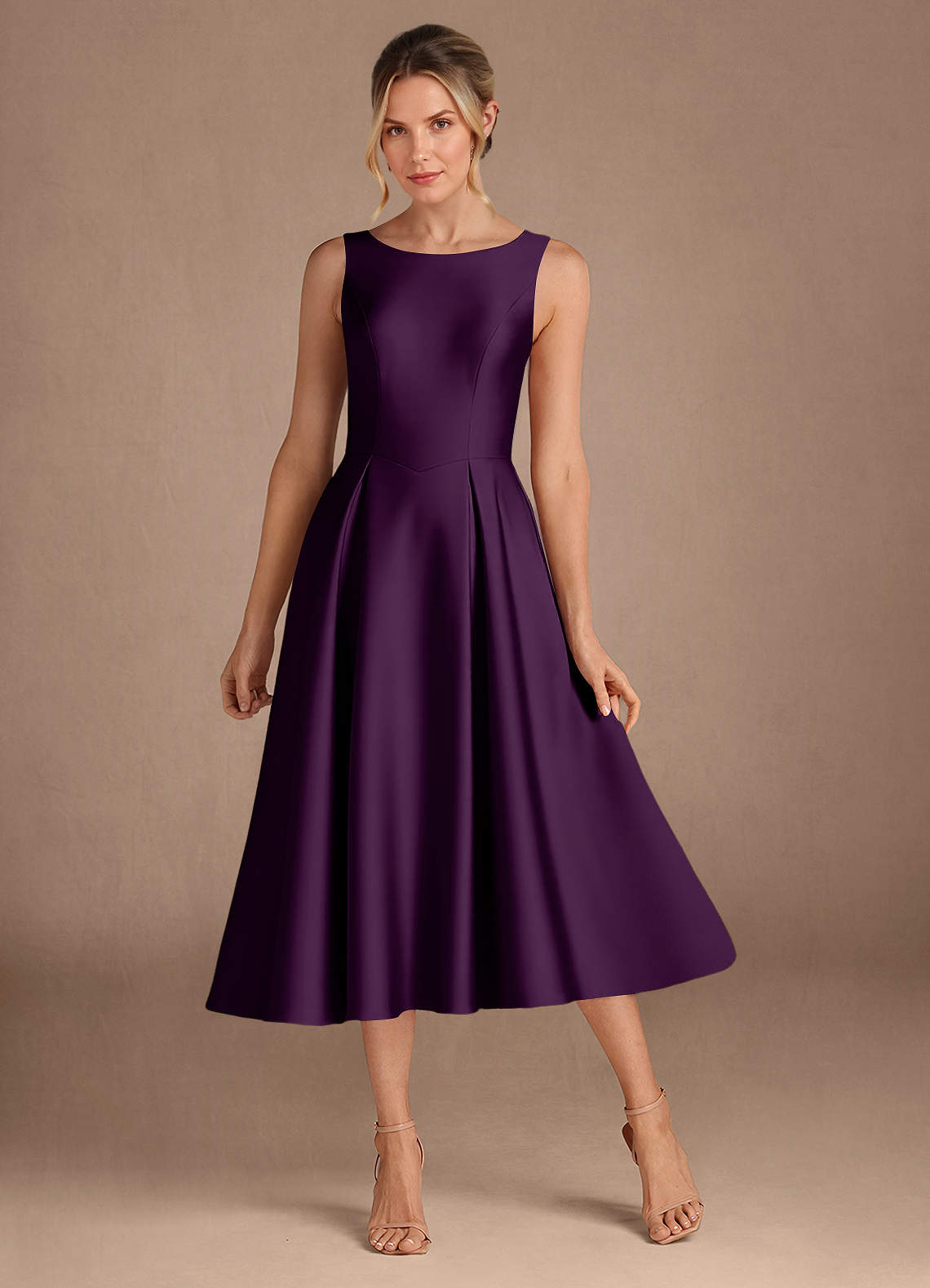 Azazie Fulton Mother of the Bride Dresses Grape A-Line Pleated Stretch Satin Dress image1