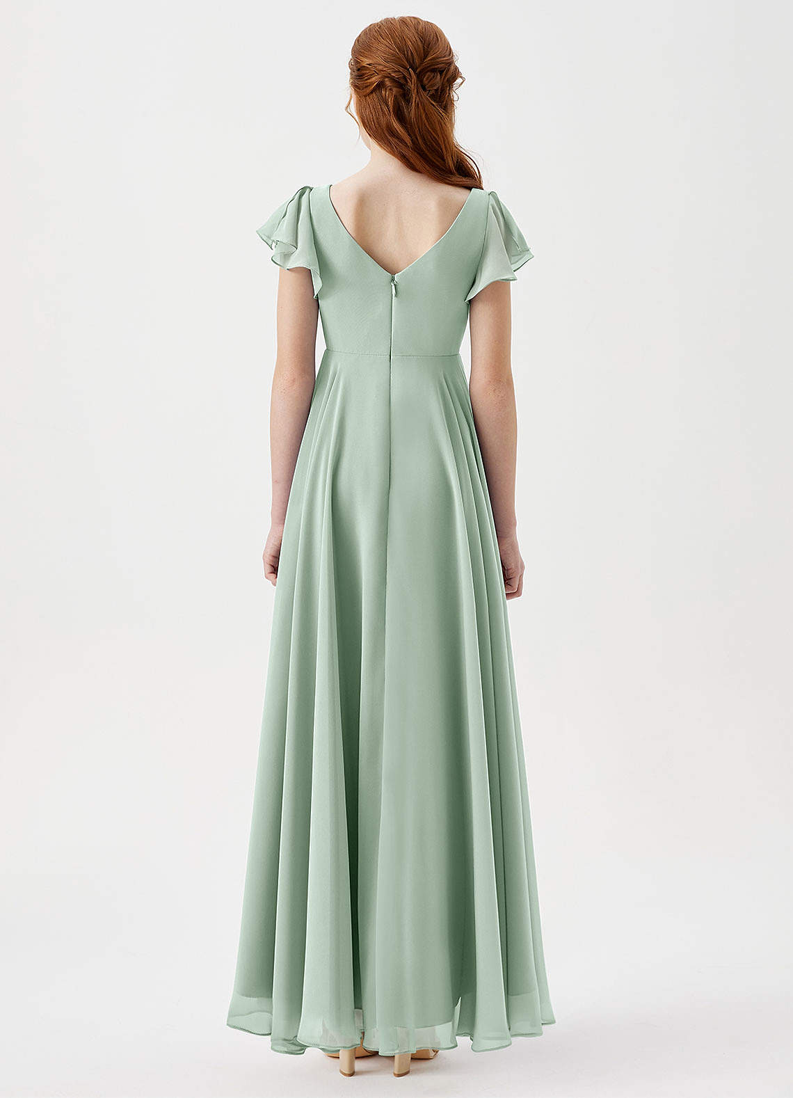 Azazie Caria Junior Agave A-Line Pleated Chiffon Dress image3