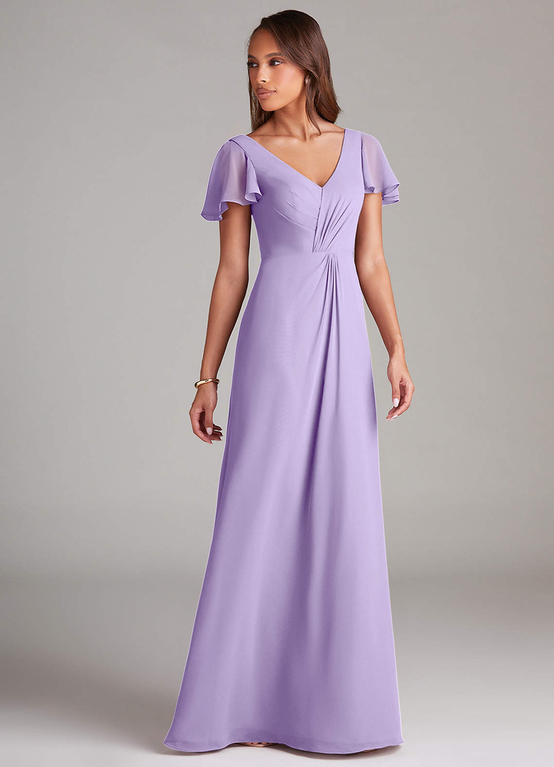 Azazie Soren Bridesmaid Dresses Lilac A-Line Ruched Chiffon Dress image3