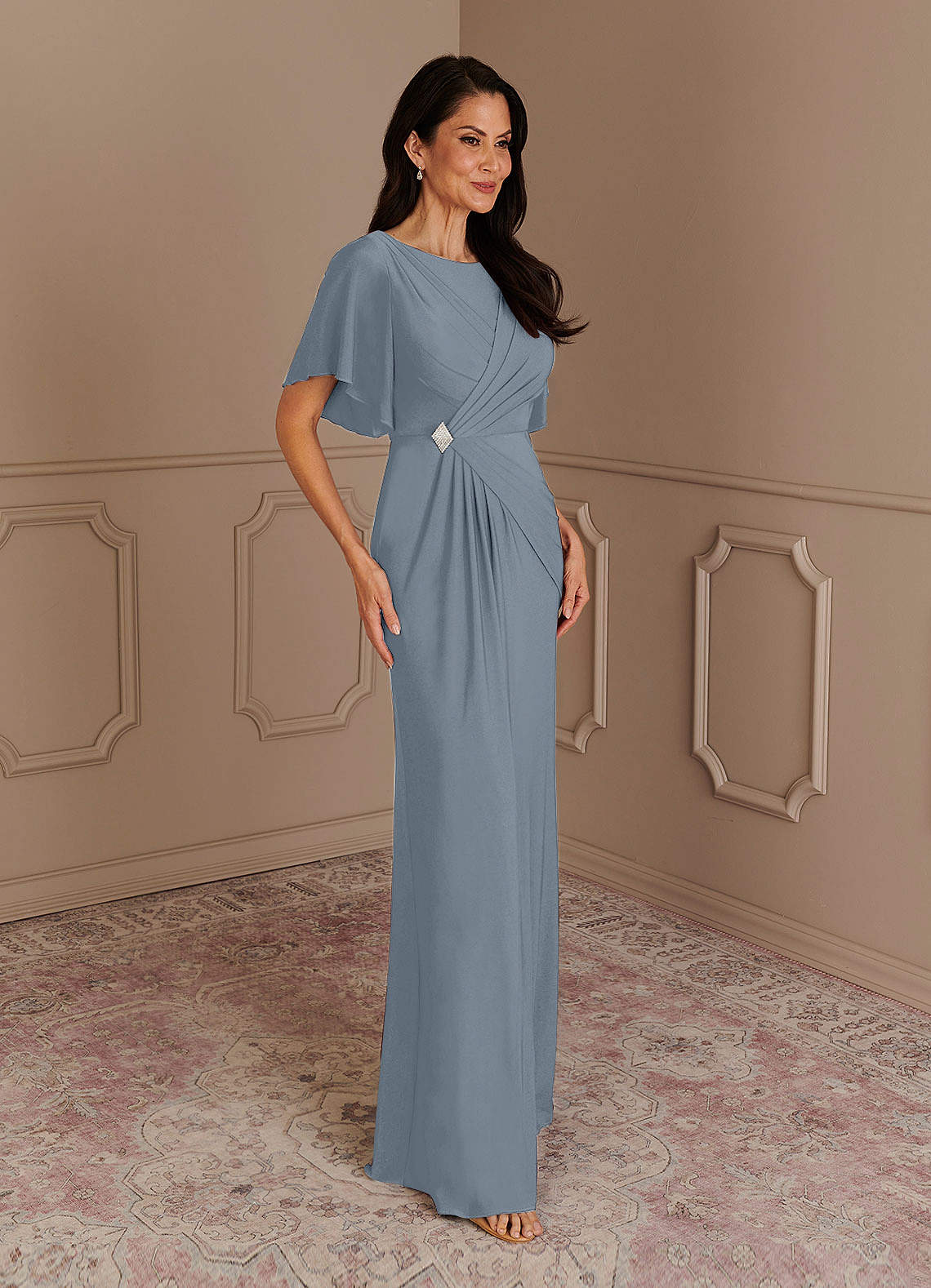 chinese dress ladies Womens Cashmere Ribbed Knit Midi Dress V Neck Flared Hem Mermaid Dress Taupe / M main image 0