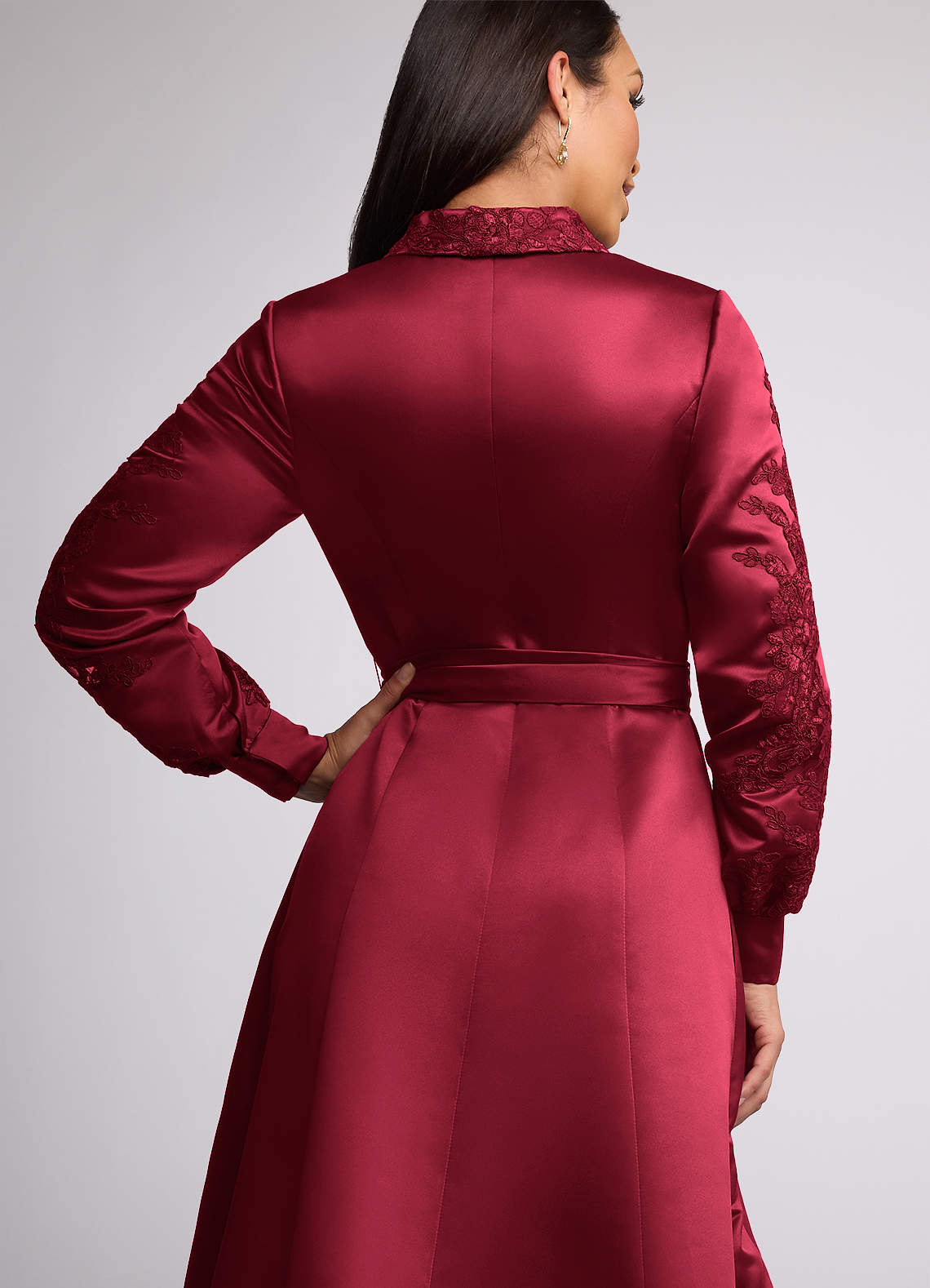 Azazie Ruth Mother of the Bride Dresses Burgundy A-Line Lace Matte Satin Dress image4